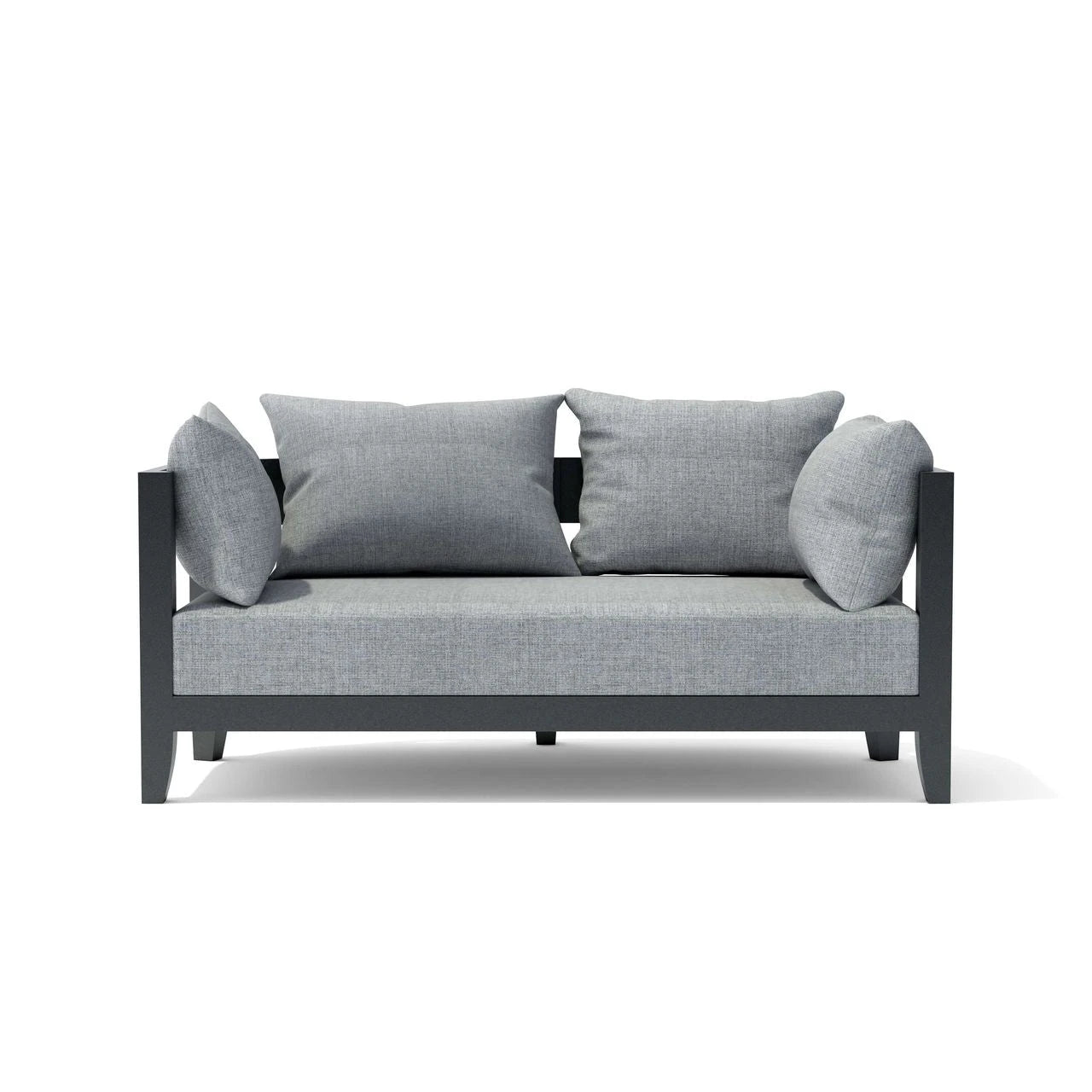 Gray sofa with four cushions on a white background