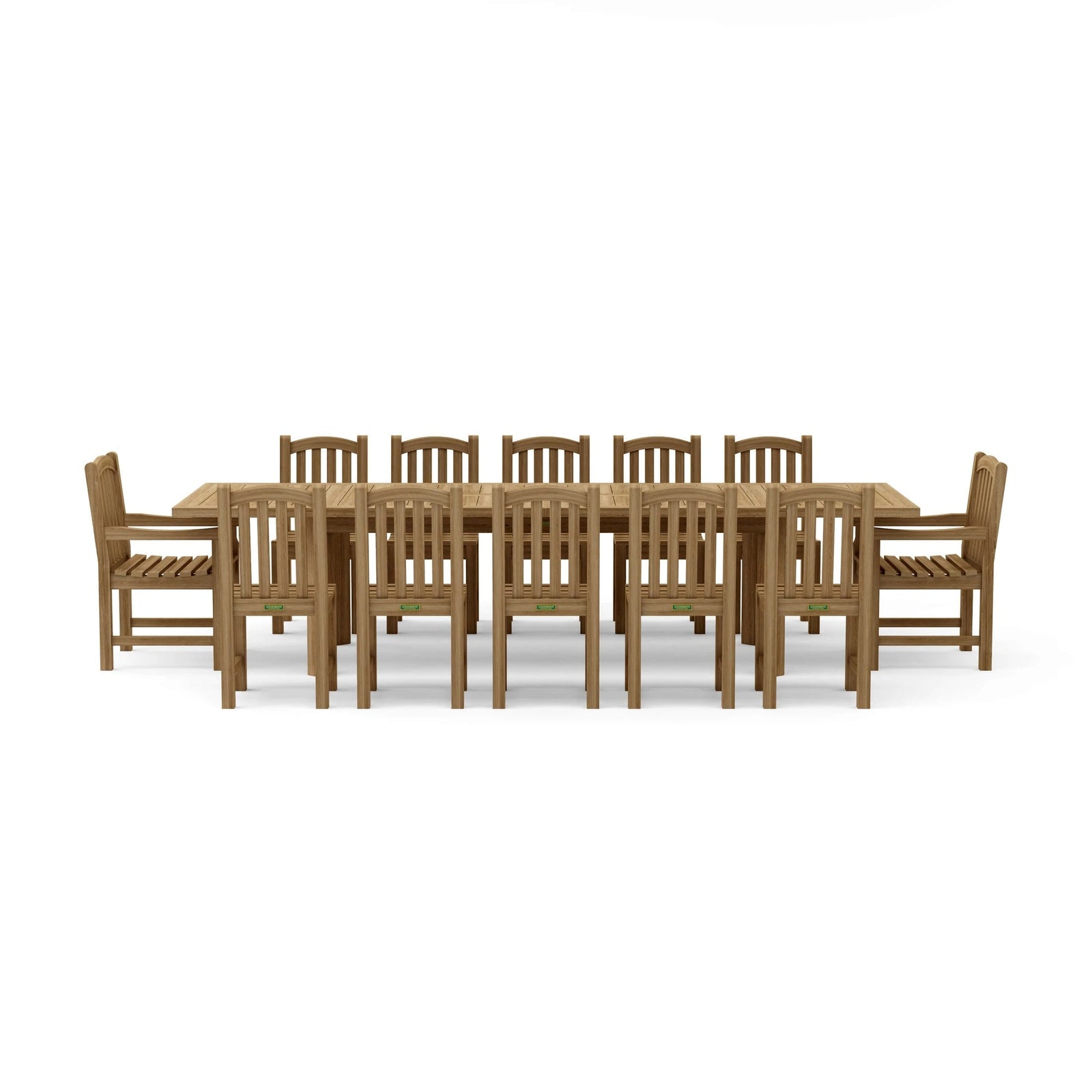 Wooden dining table with chairs on a white background