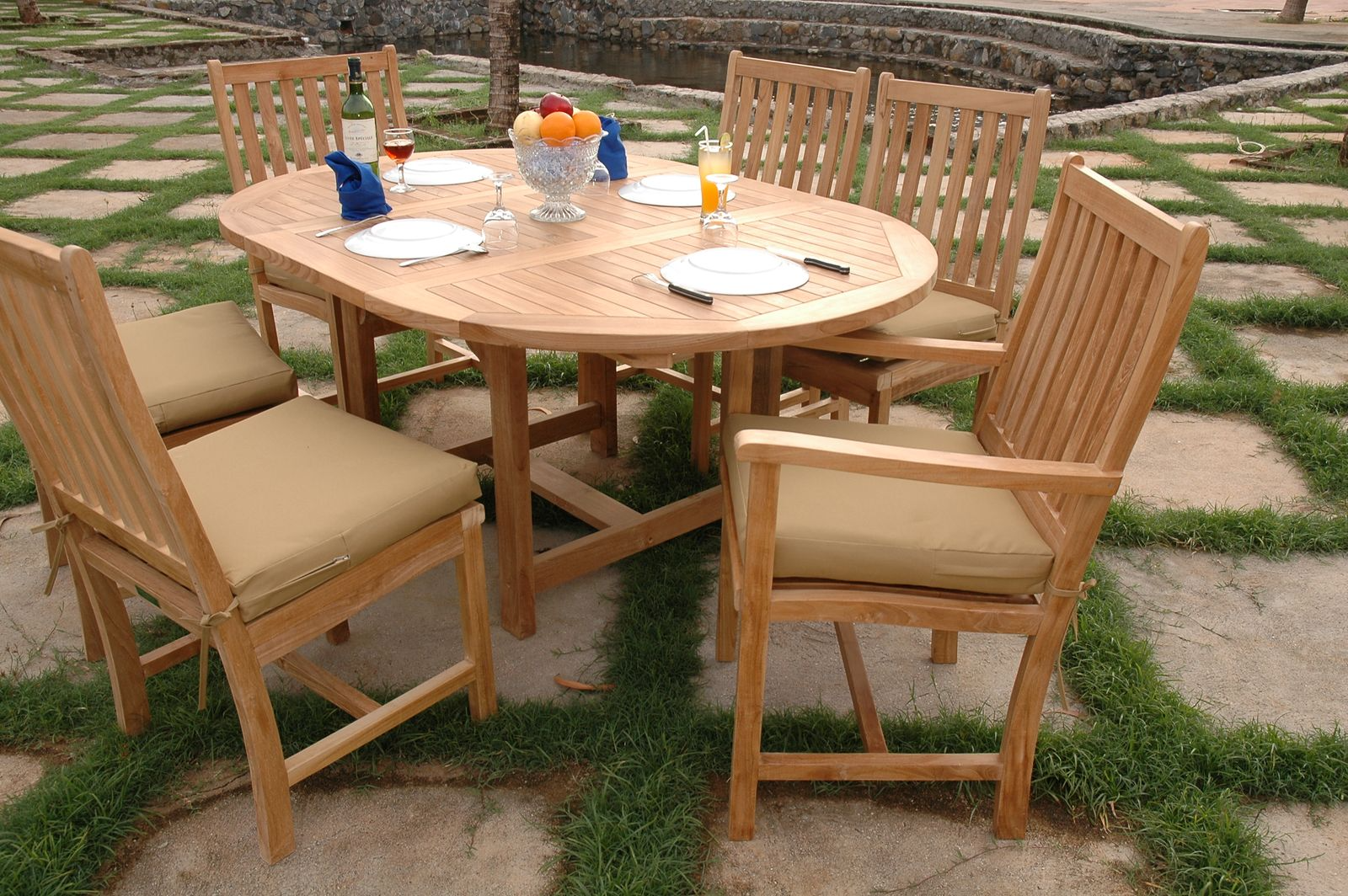 Bahama Wilshire 7 - Piece Teak Outdoor Extension Dining Set with Oval Table