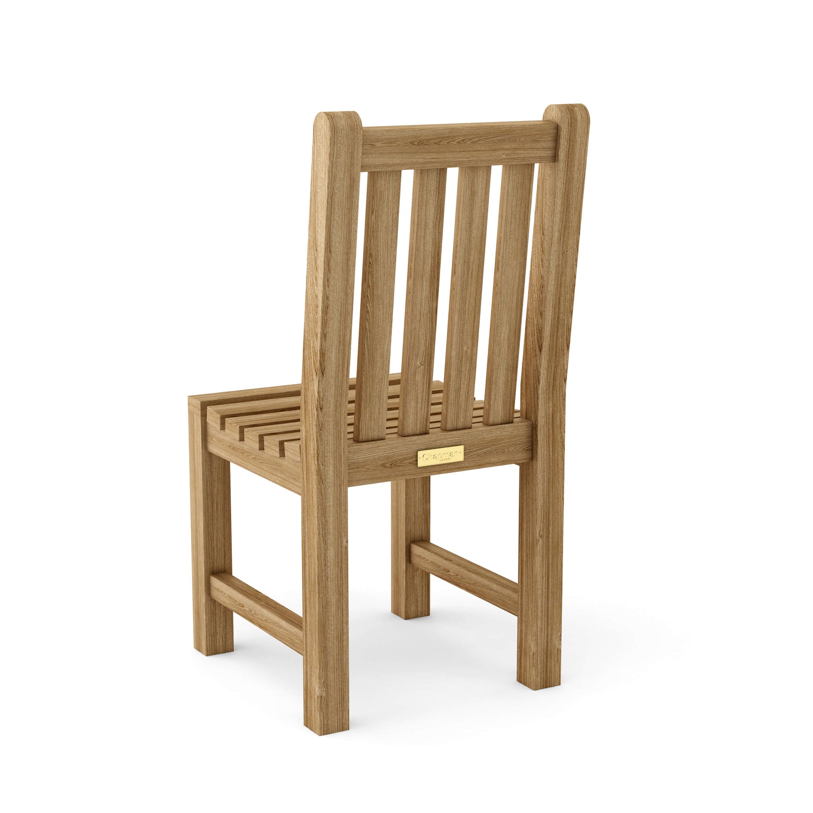 Wooden chair with slatted design on a white background