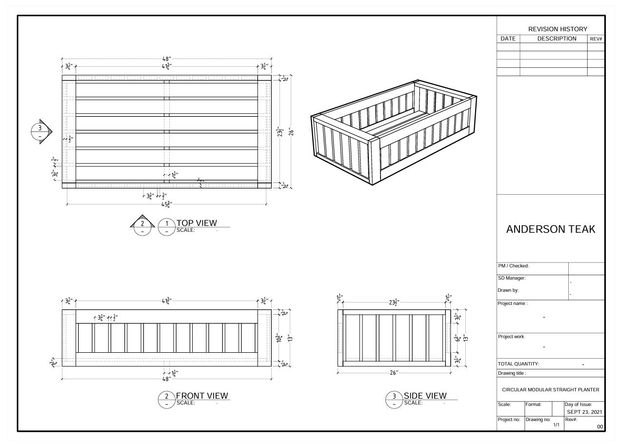 Technical drawing of a wooden crate with dimensions and views labeled