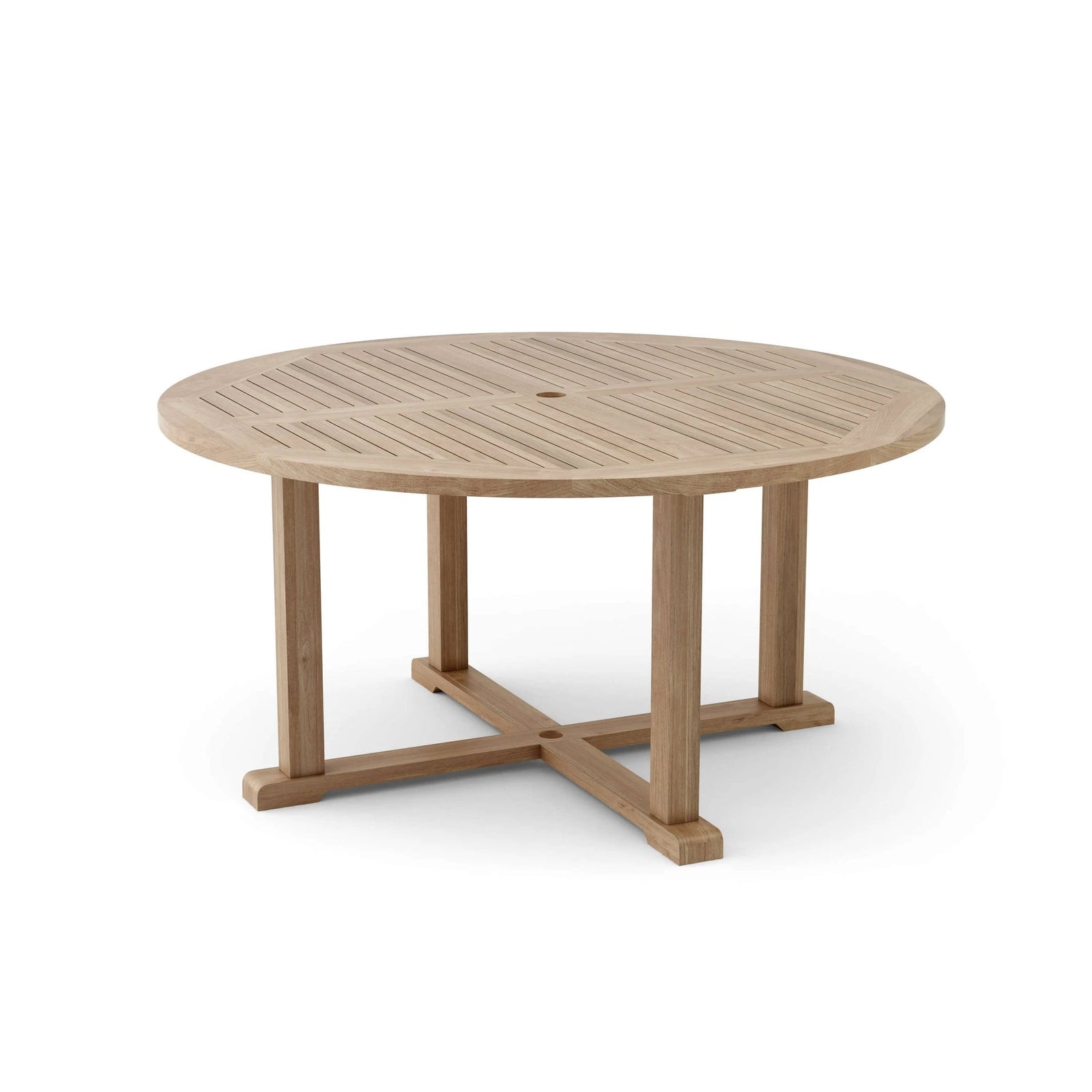 Round wooden table on a white background