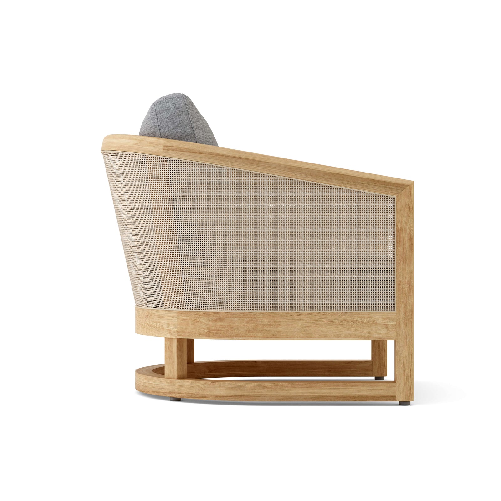 Wooden armchair with woven backrest on a white background