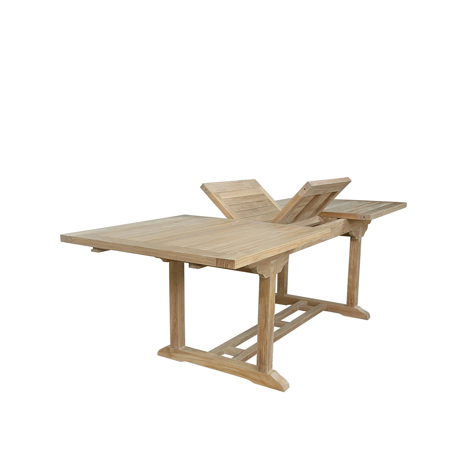 Wooden dining table with a leaf on a white background