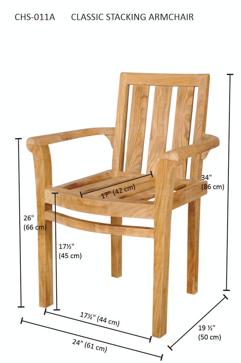 Classic Stackable Teak Armchair – Fully Assembled Set of 4