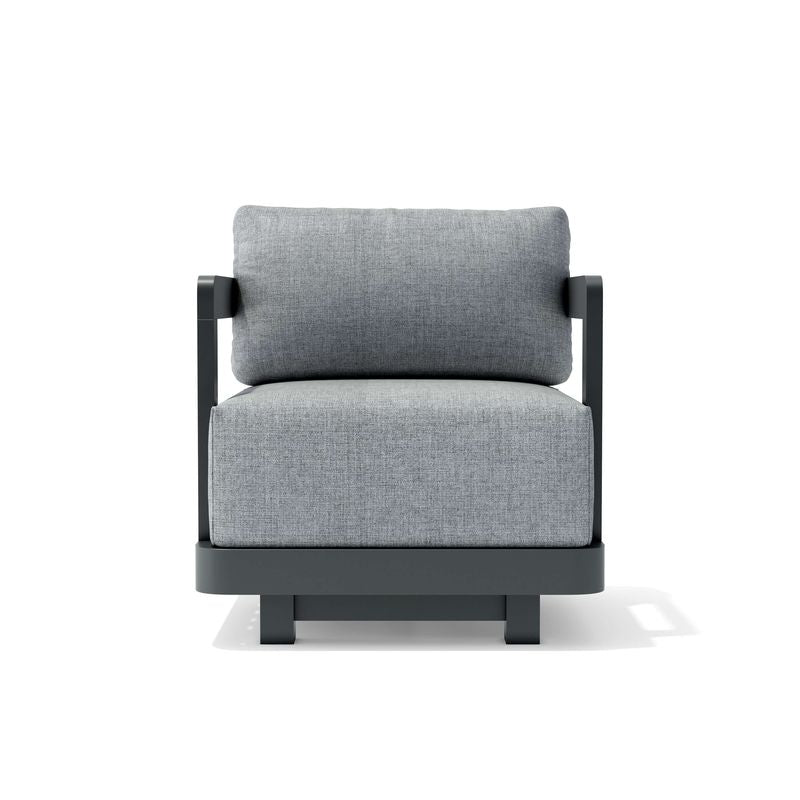 Gray armchair with black frame on a white background