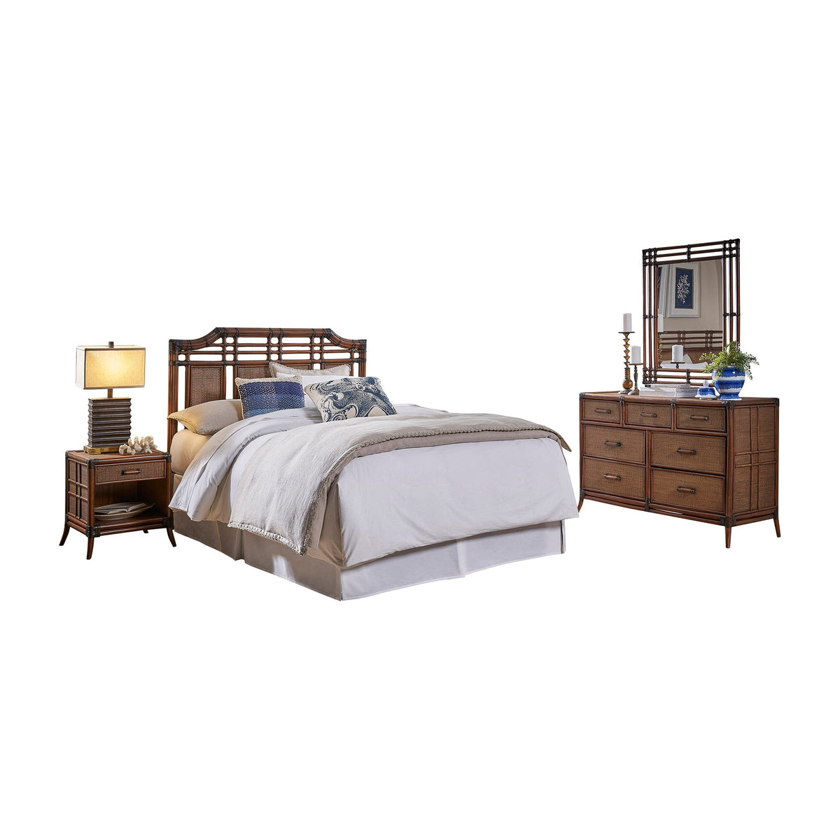 Palm Cove 4-Piece Queen Bedroom Set with Triple Dresser | Hospitality Rattan Home