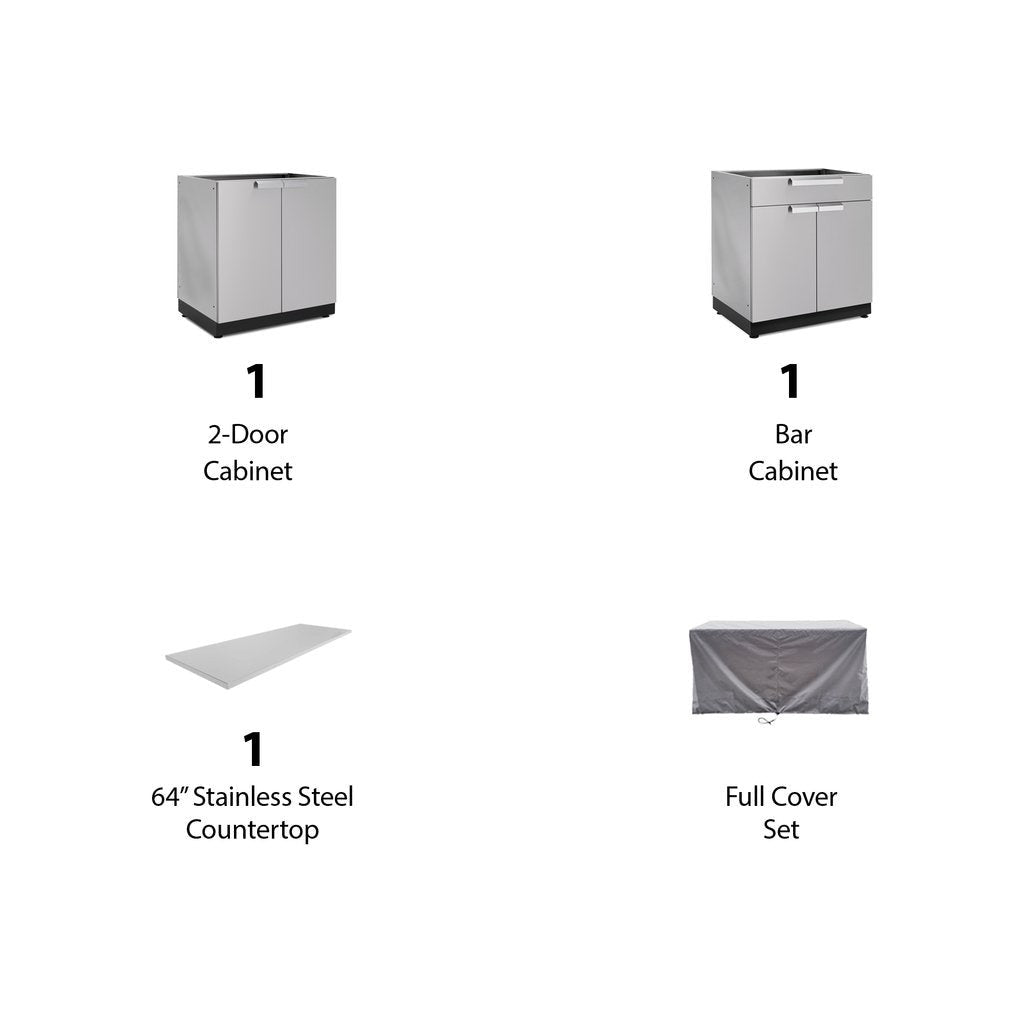 NewAge Outdoor Kitchen 3 PC Cabinet Set in Stainless Steel with Covers 65078 - BetterPatio.com