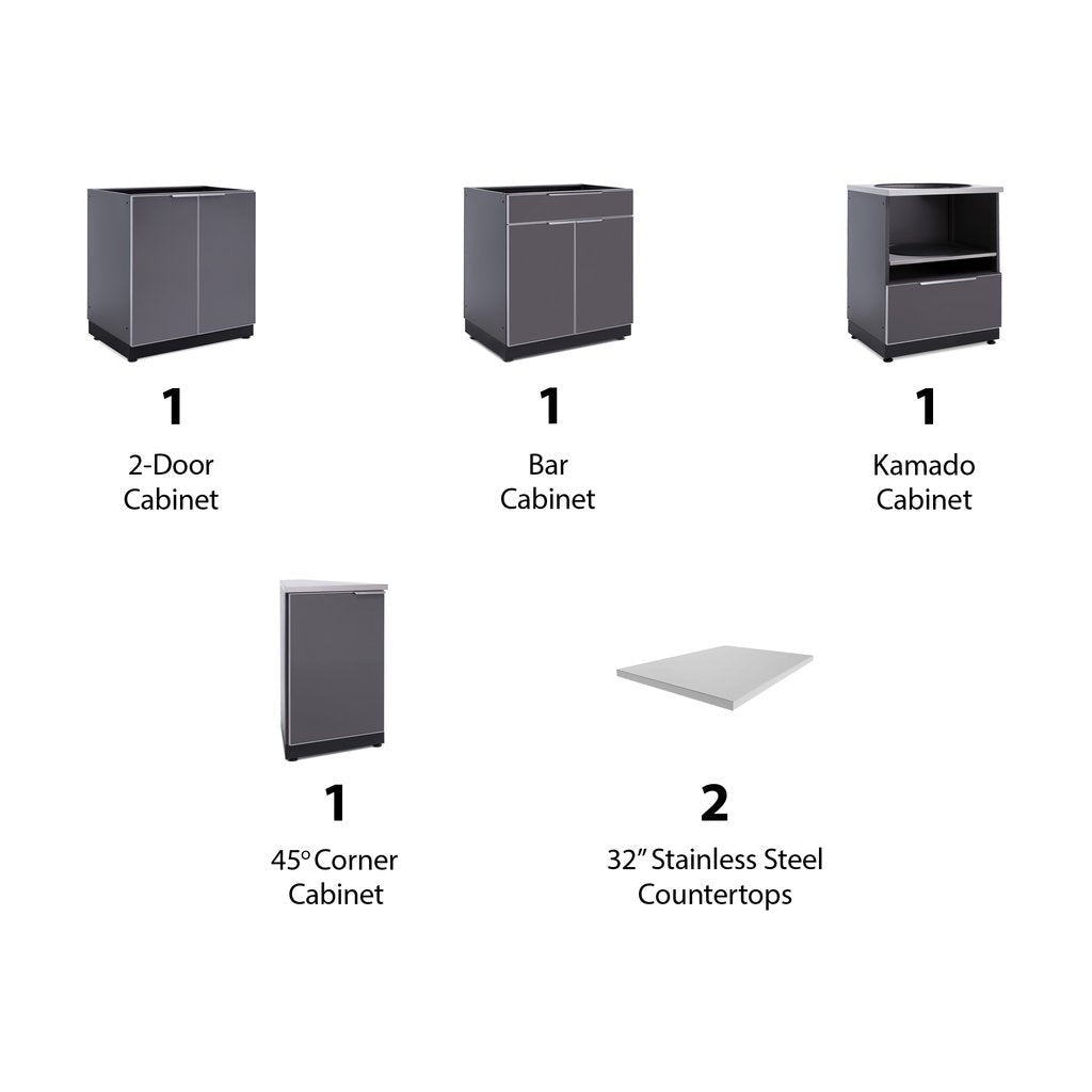 NewAge Outdoor Kitchen 6 PC Cabinet Set in Slate Gray with Countertops 65376 - BetterPatio.com