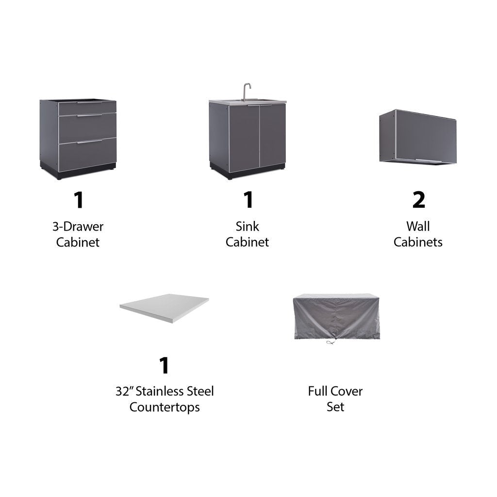 NewAge Outdoor Kitchen 5 PC Cabinet Set in Slate Gray with Covers 66240 - BetterPatio.com