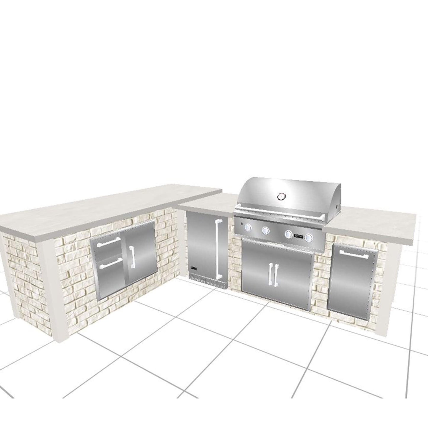 RTA Outdoor Living 8 foot L-Shaped Outdoor Kitchen Island with Coyote 30 Inch S-Series Grill, Fridge and Storage Bar - BetterPatio.com