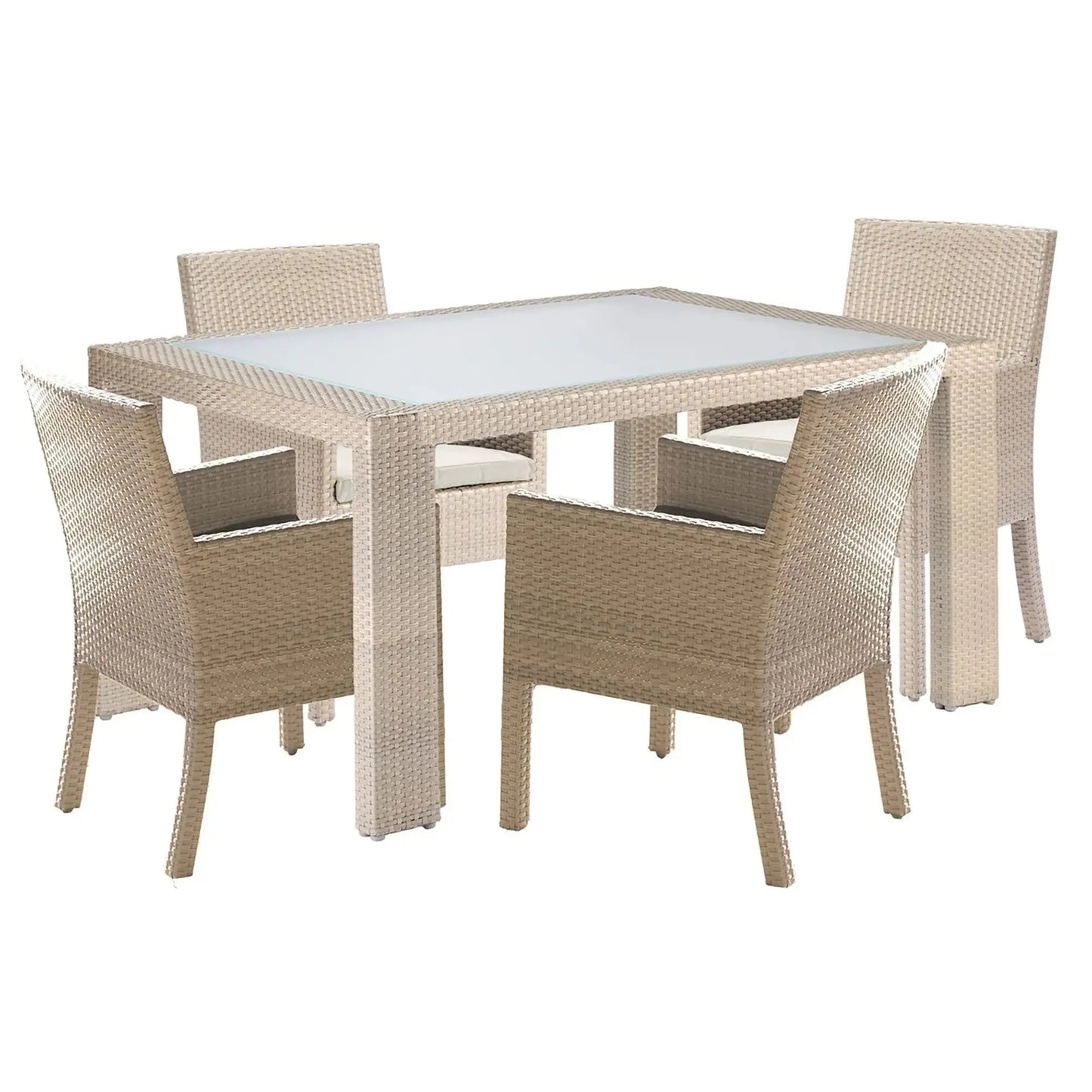 Rubix 5-Piece Armchair Dining Set with Cushions | Hospitality Rattan Patio