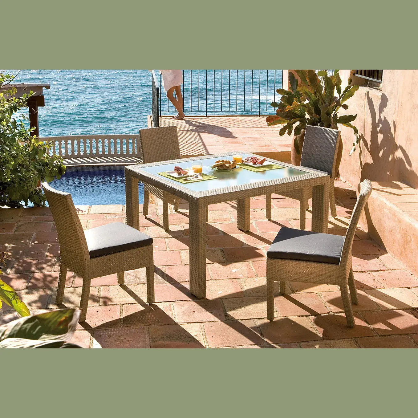 Rubix 5-Piece Side Chair Dining Set with Cushions | Hospitality Rattan Patio