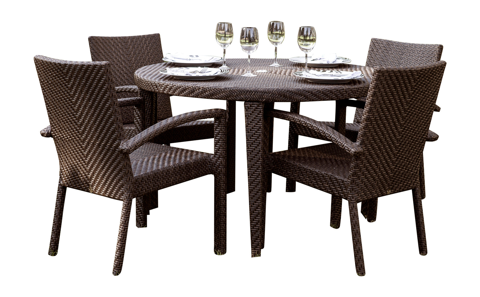 Soho 5-Piece Round Dining Arm Chair Set with Cushions | Hospitality Rattan Patio