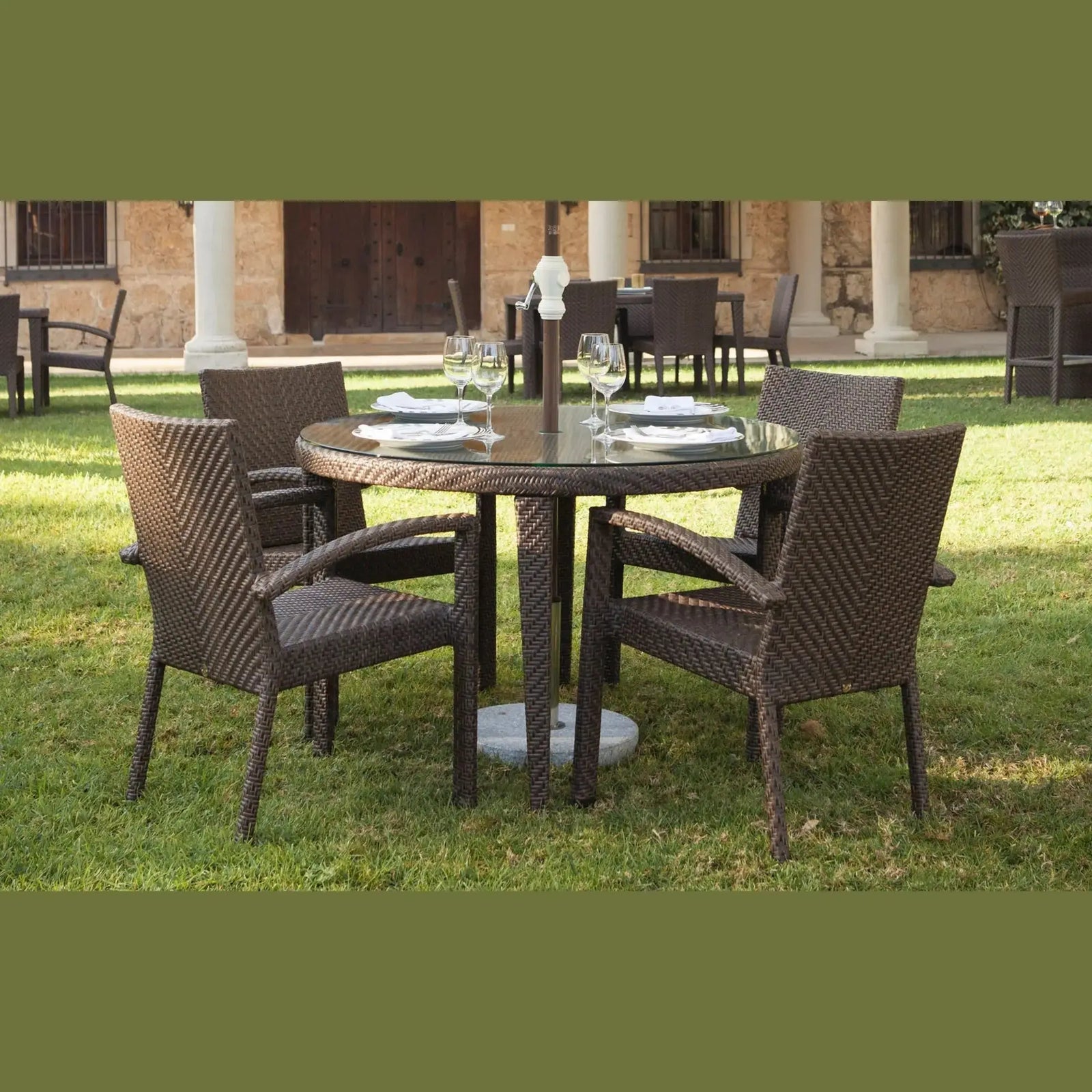 Soho Round Dining Table with Glass | Hospitality Rattan Patio
