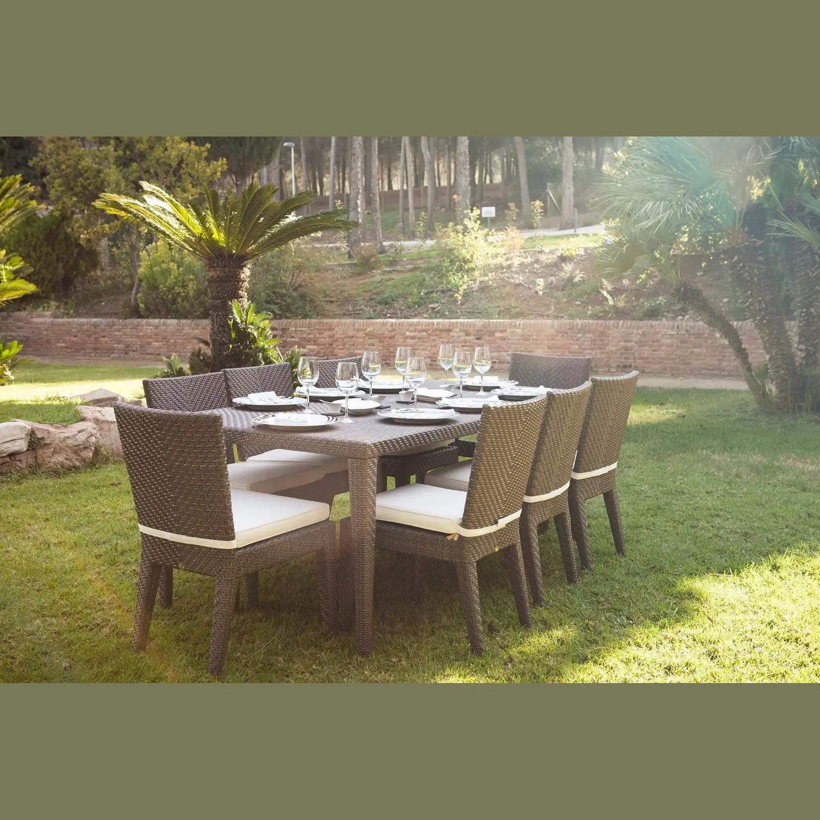 Soho 9-Piece Rectangular Dining Side Chair Set with Cushions | Hospitality Rattan Patio