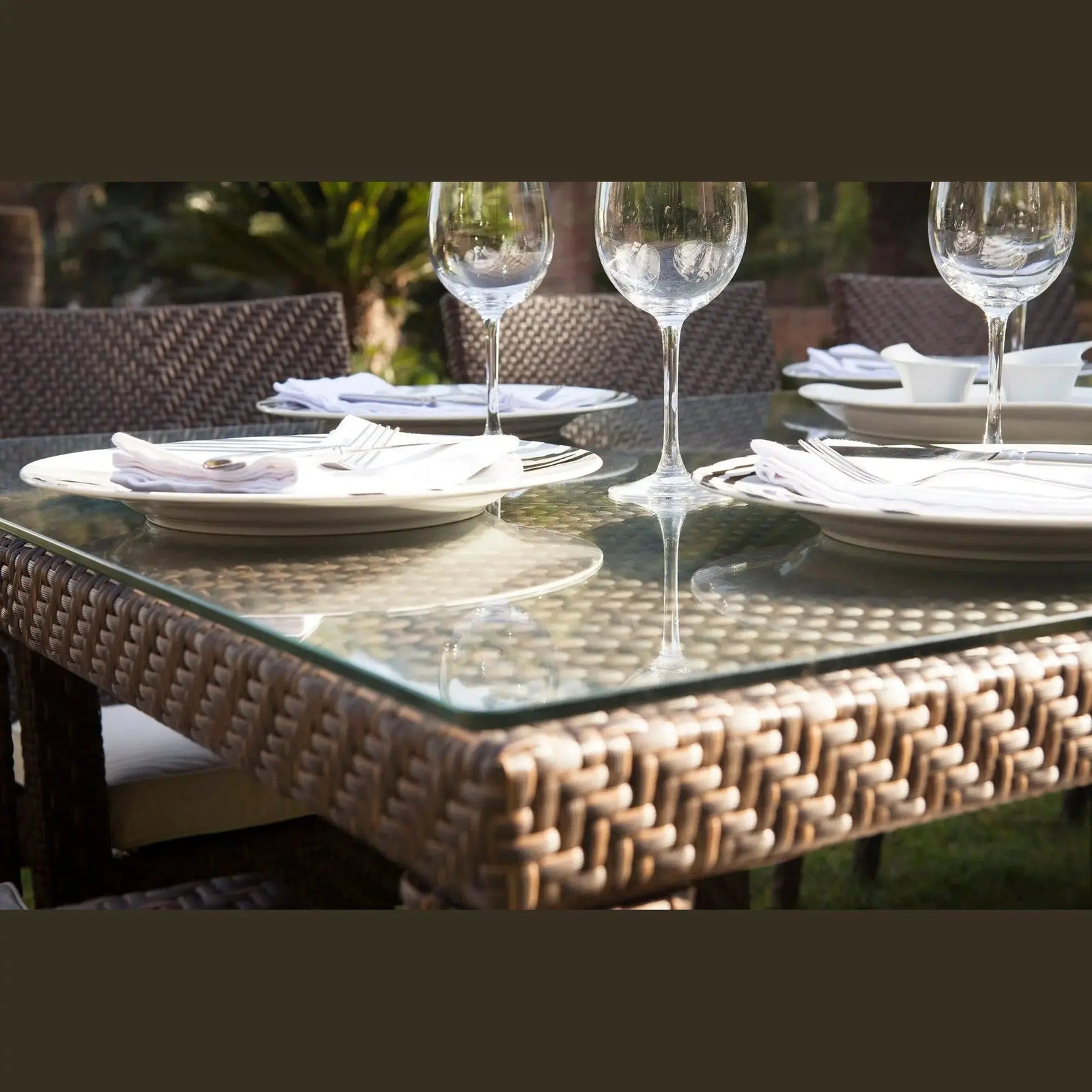 Soho Large Rectangular Dining Table with Glass | Hospitality Rattan Patio