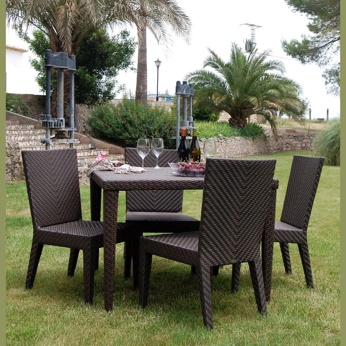Soho 5-Piece Square Dining Side Chair Set with Cushions | Hospitality Rattan Patio