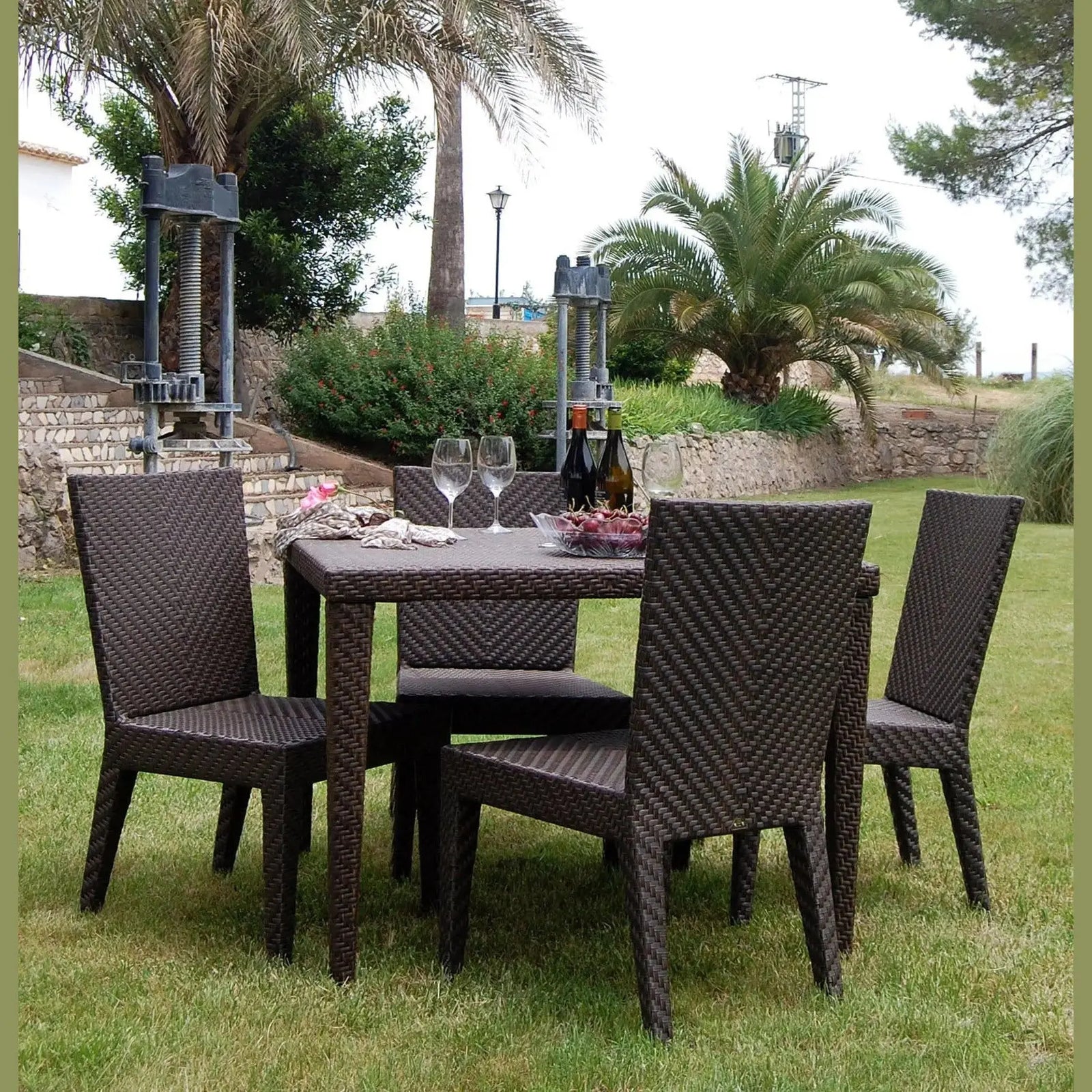 Soho 5-Piece Square Dining Side Chair Set with Cushions | Hospitality Rattan Patio