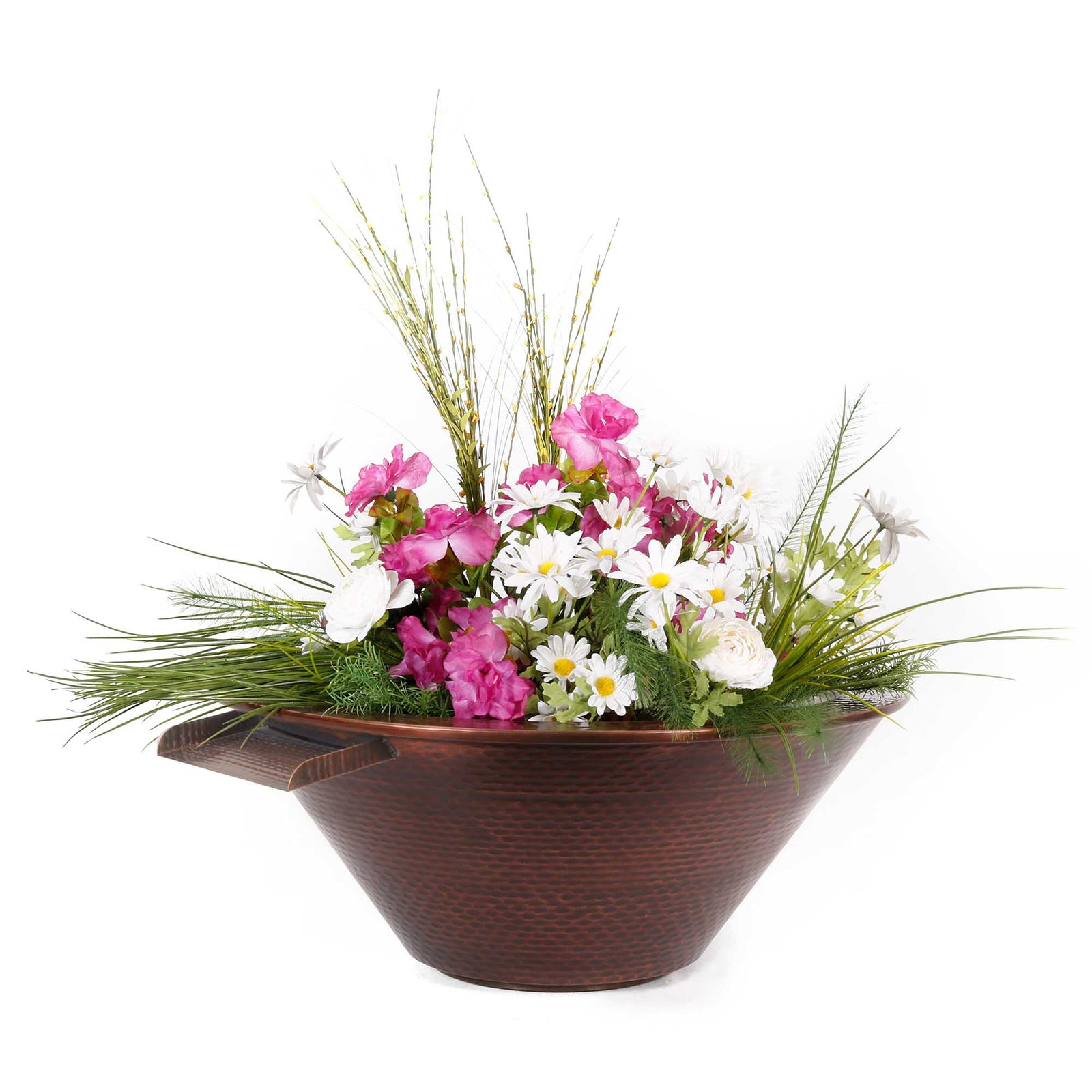 The Outdoor Plus 36" Cazo Hammered Copper Planter with Water Bowl