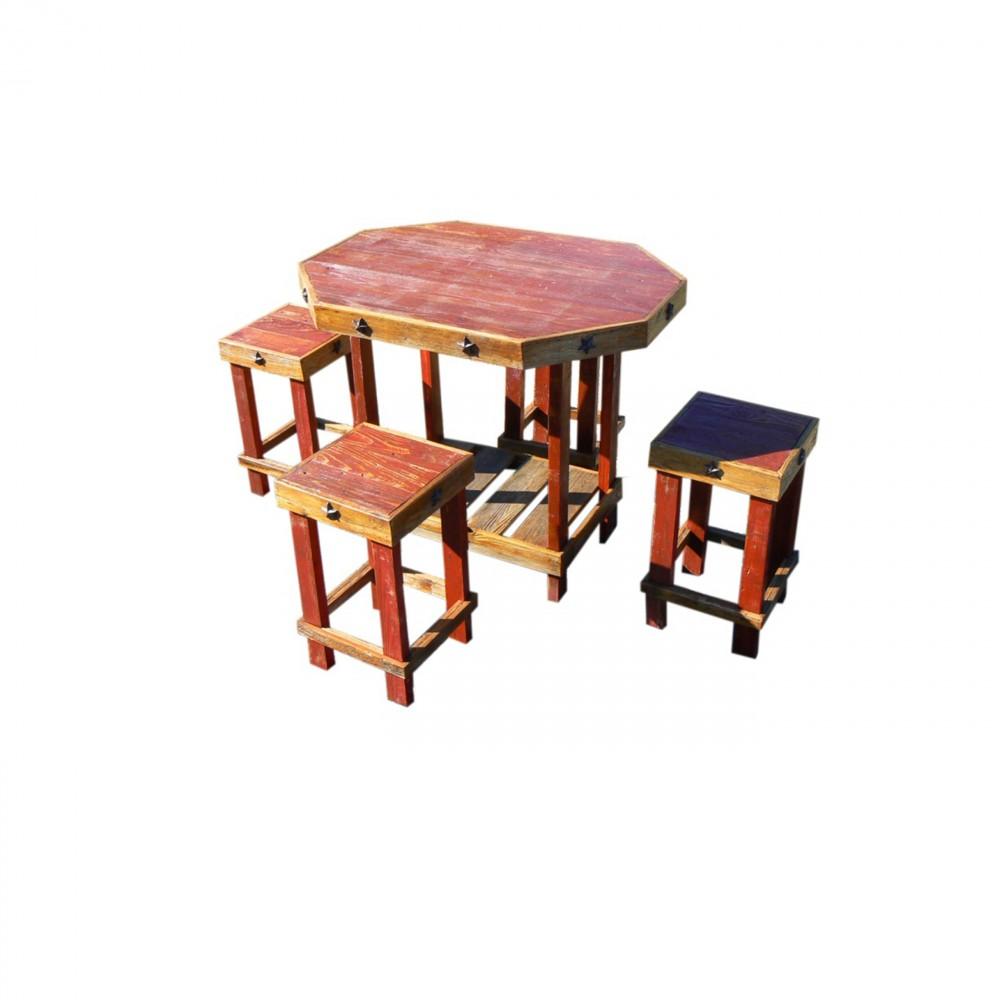 Haggard Rustic Goods Barn Wood Outdoor Bar Red White Stone Patio Set - BetterPatio.com