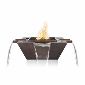The Outdoor Plus 36" Maya Hammered Copper Fire & Water Bowl - 4-Way Spill