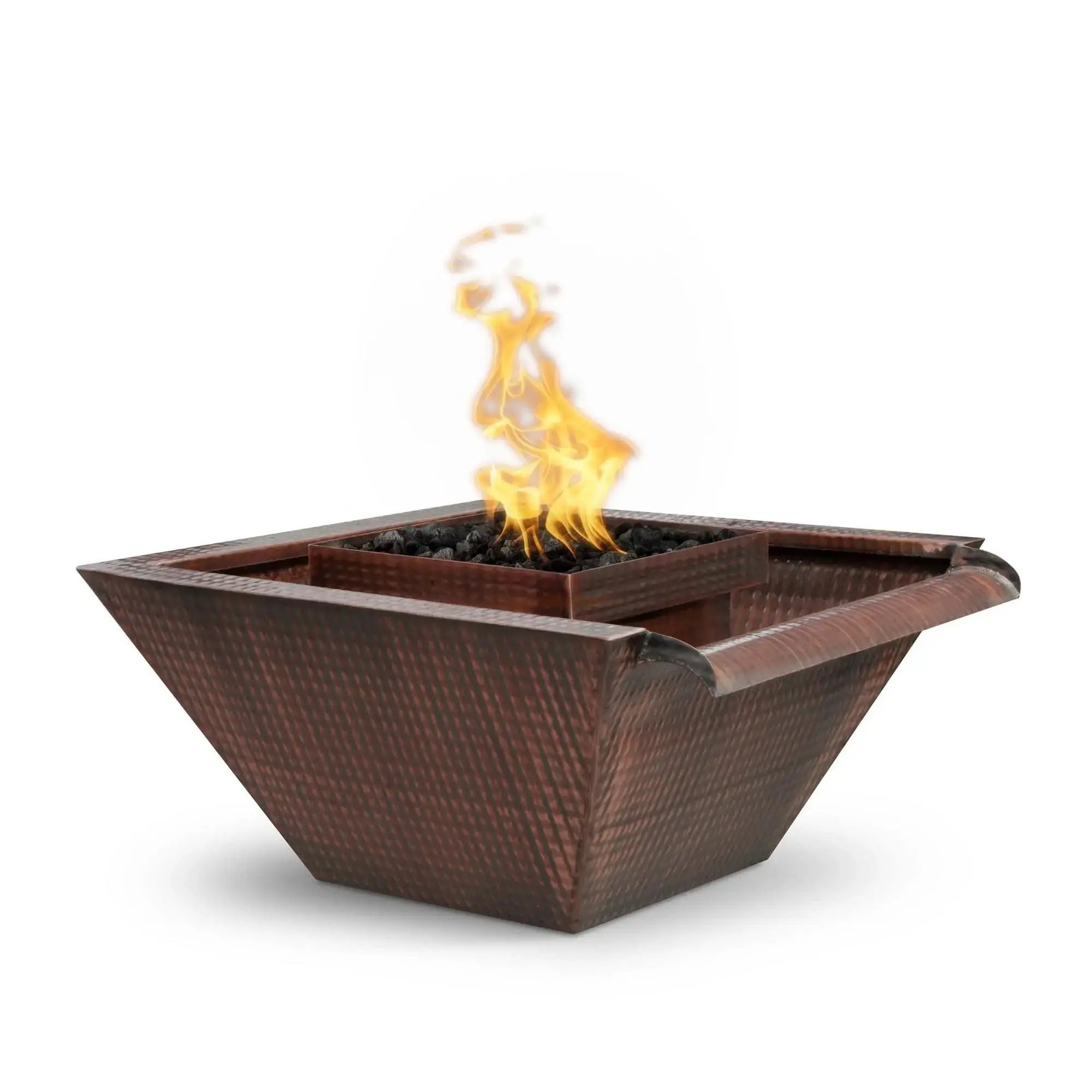 The Outdoor Plus 36" Maya Hammered Copper Fire & Water Bowl - Wide Gravity Spill