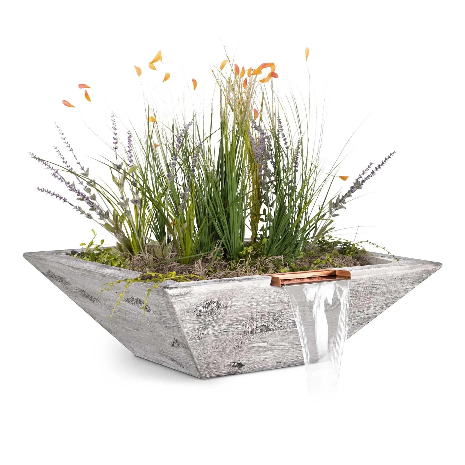 The Outdoor Plus 30" Maya Wood Grain Planter & Water Bowl