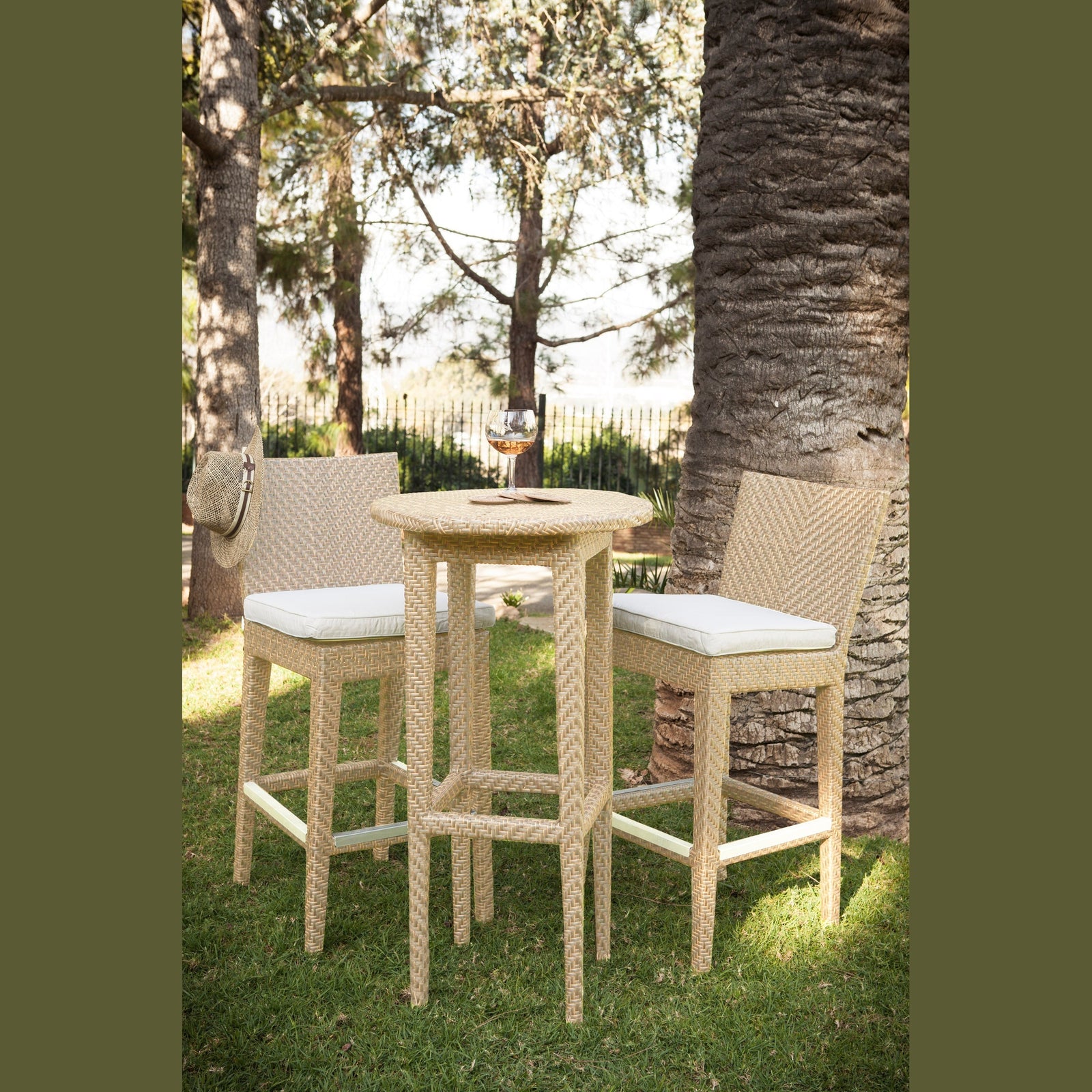 Panama Jack Austin 3-Piece Round Pub Table Set with Cushions - BetterPatio.com