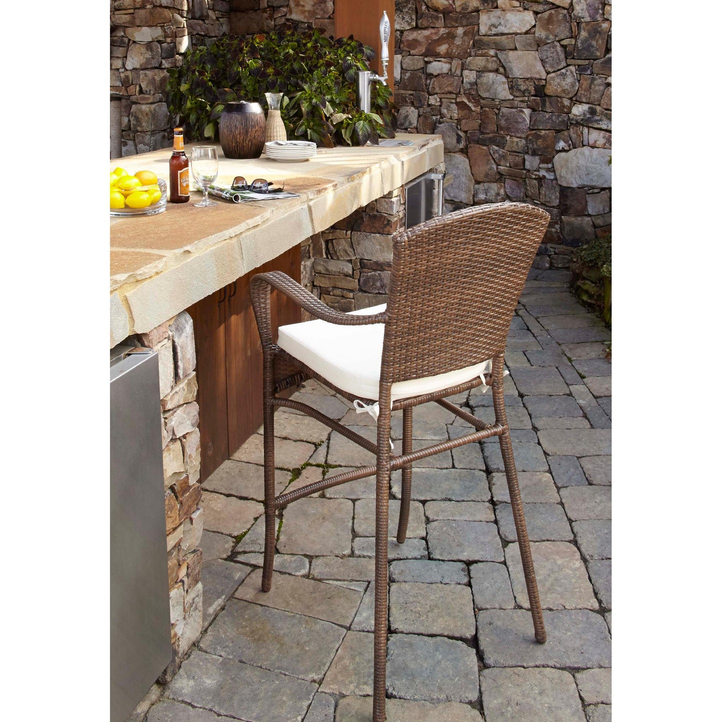 Panama Jack Key Biscayne Stackable Woven Barstool with Cushion PJO-7001-ATQ-BS - BetterPatio.com