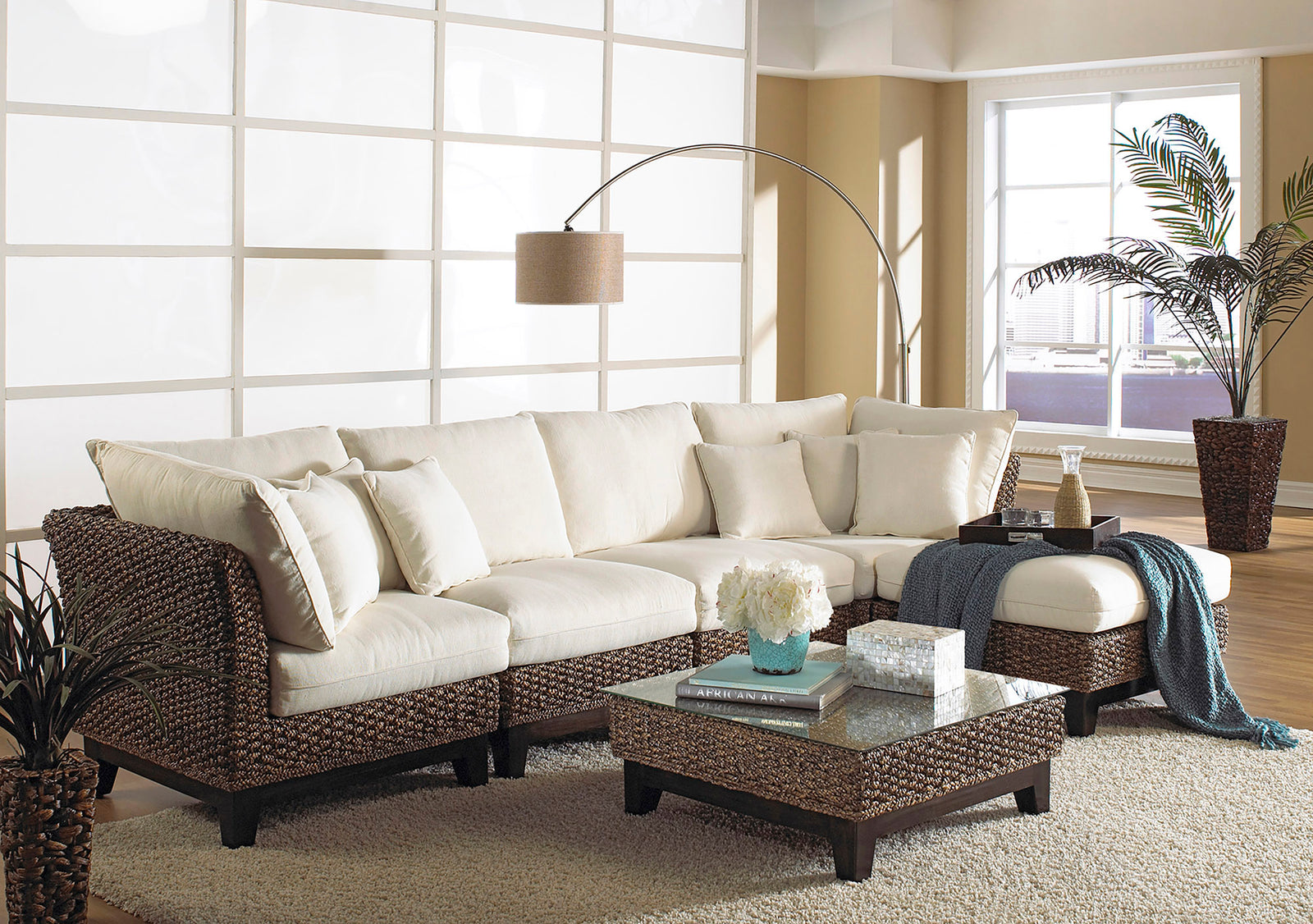 Panama Jack Sunroom Sanibel 6PC Sectional Set with Cushions PJS-1001-ATQ-6SEC-GL - BetterPatio.com