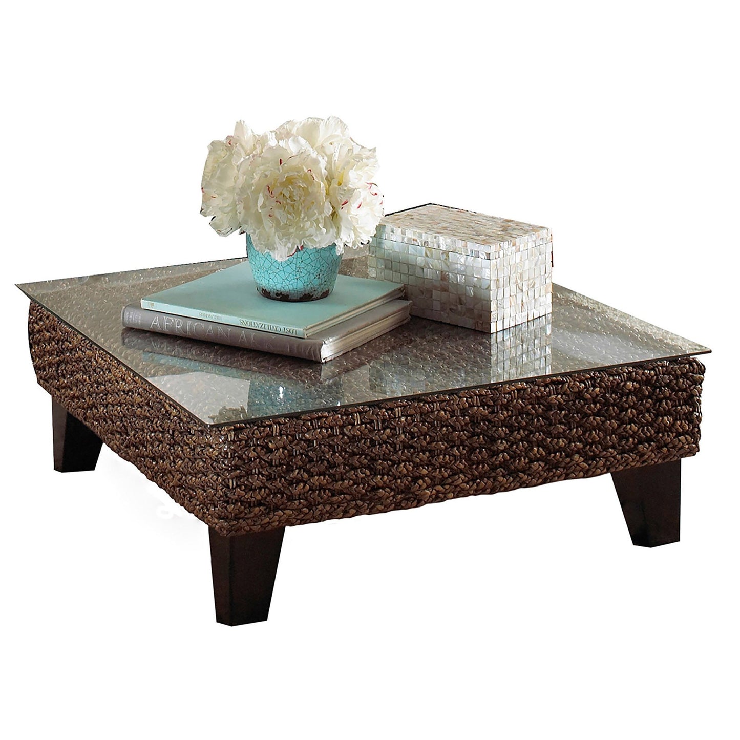 Panama Jack Sunroom Sanibel Coffee Table with Glass PJS-1001-ATQ-CT-GL - BetterPatio.com