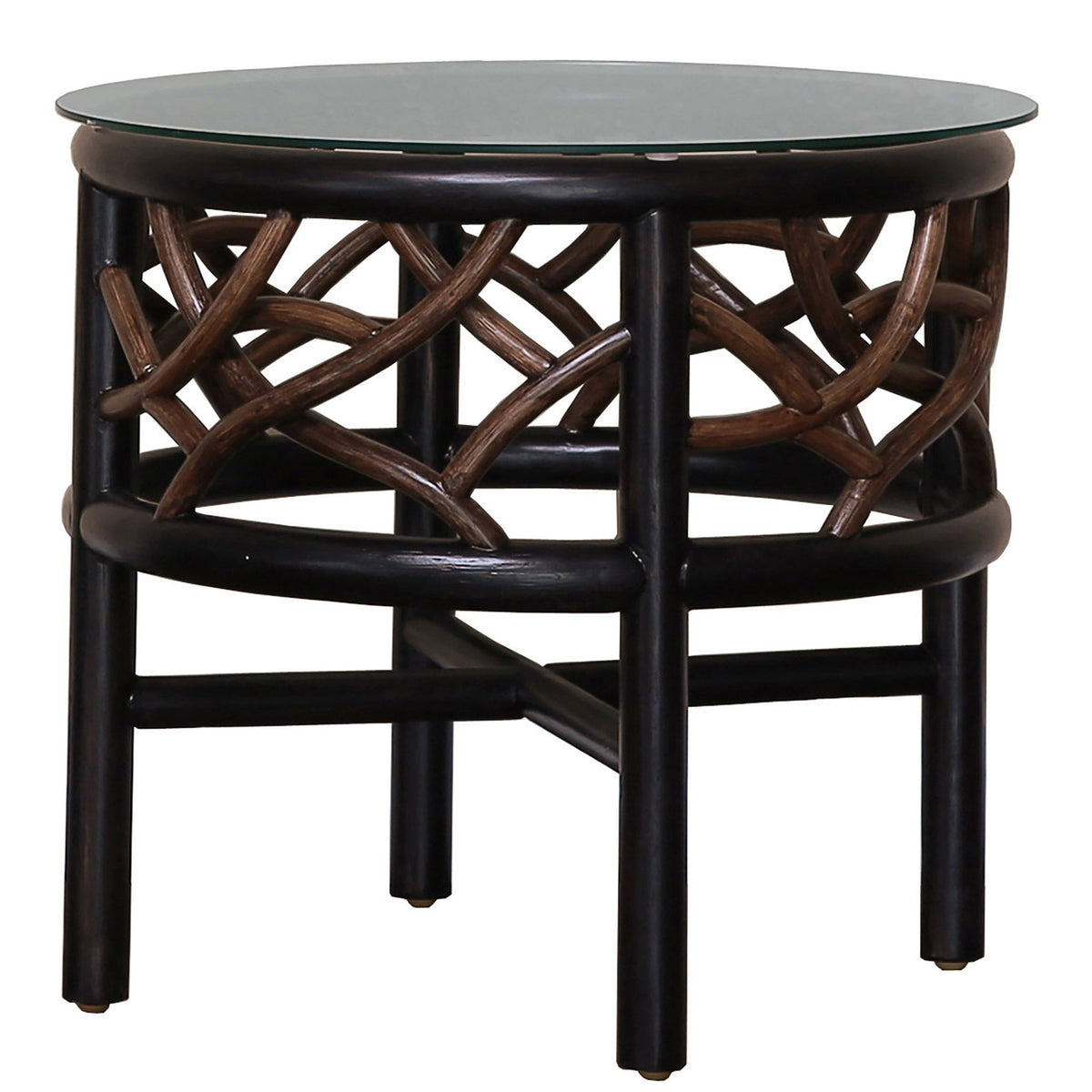 Panama Jack Sunroom Trinidad End Table with Glass PJS-1401-BLK-ET - BetterPatio.com