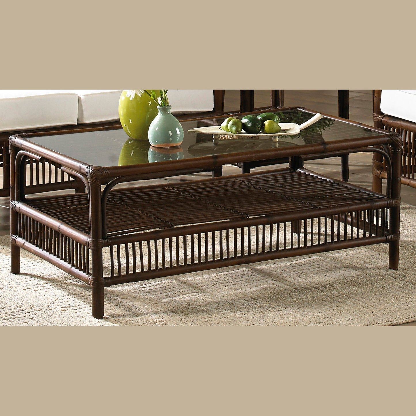 Panama Jack Sunroom Bora Bora Coffee Table with Glass PJS-2001-ATQ-CT - BetterPatio.com