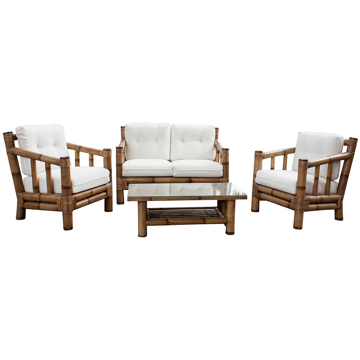 Panama Jack Sunroom Kauai Bamboo 4 PC Living Set with Cushions PJS-4001-NAT-4PS - BetterPatio.com