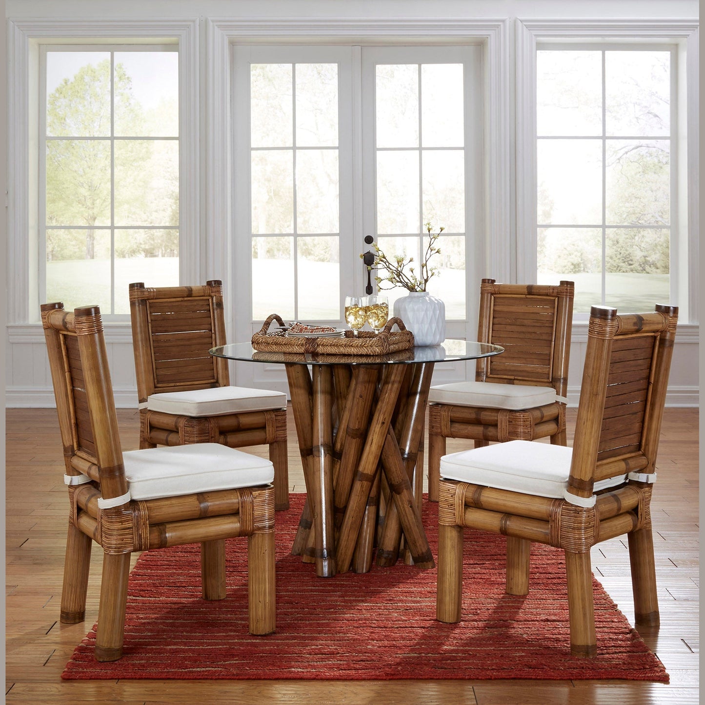 Panama Jack Sunroom Kauai Bamboo 6 PC Dining Set with Cushions PJS-4001-NAT-6PD - BetterPatio.com