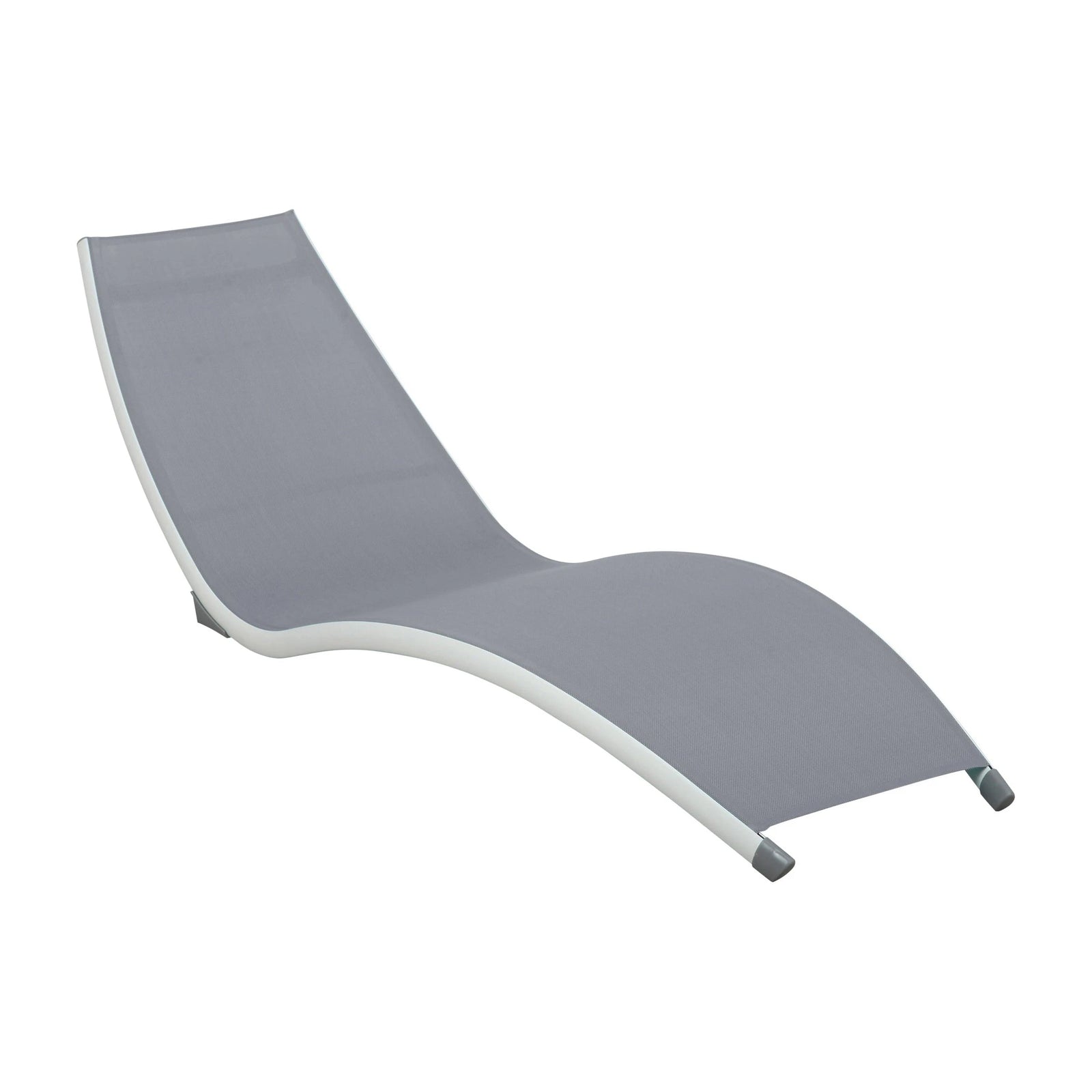 Hospitality Rattan Helix Set of 2 Stackable Grey Sling Chaise Lounge - grey chaise lounge side angle view