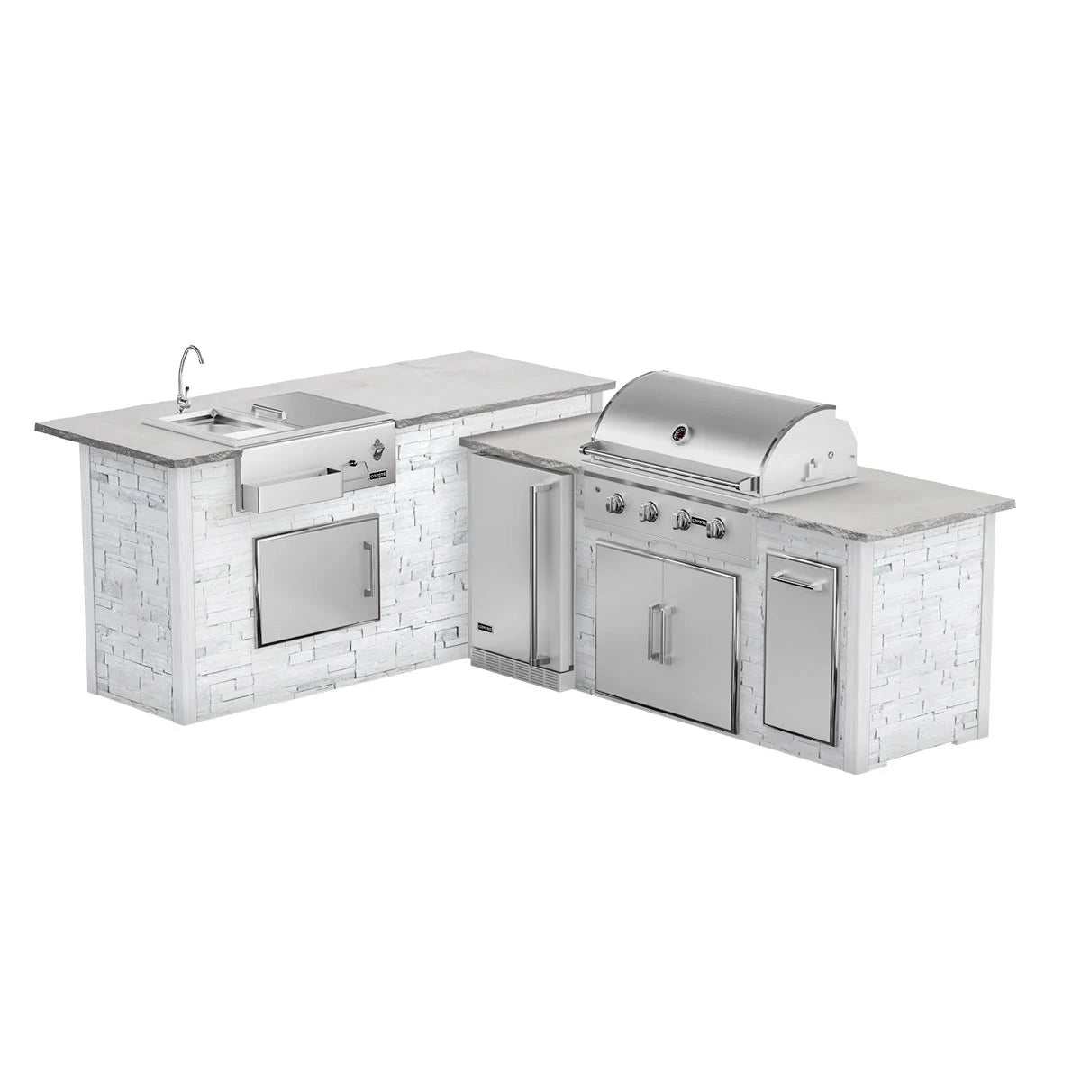 RTA Outdoor Living G7 L-Shaped Outdoor Kitchen Island with Coyote 36-Inch C-Series Grill, Fridge and Refreshment Bar - Sta...