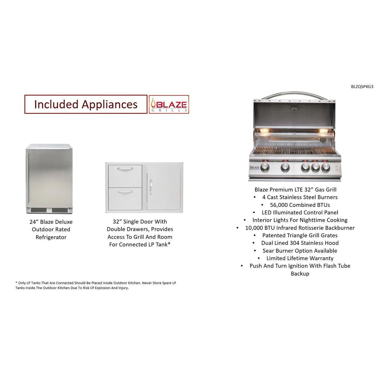 Big Ridge Outdoor KitchensBig Ridge Outdoor Kitchens Blaze Quick Ship 72 Inch Luxury Finished Outdoor Kitchen PKG 3 BLZ-QSHIP3-L- BetterPatio.com
