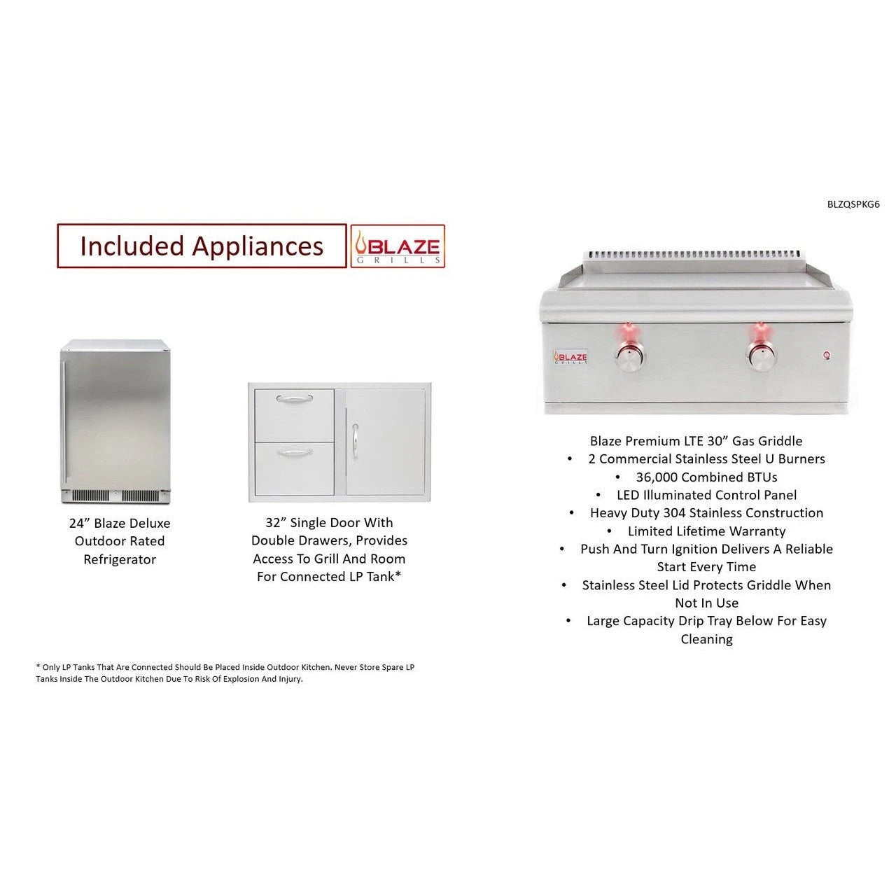 6 Foot Quick Ship Luxury Outdoor Kitchen with Blaze Griddle, Fridge // BetterPatio.com