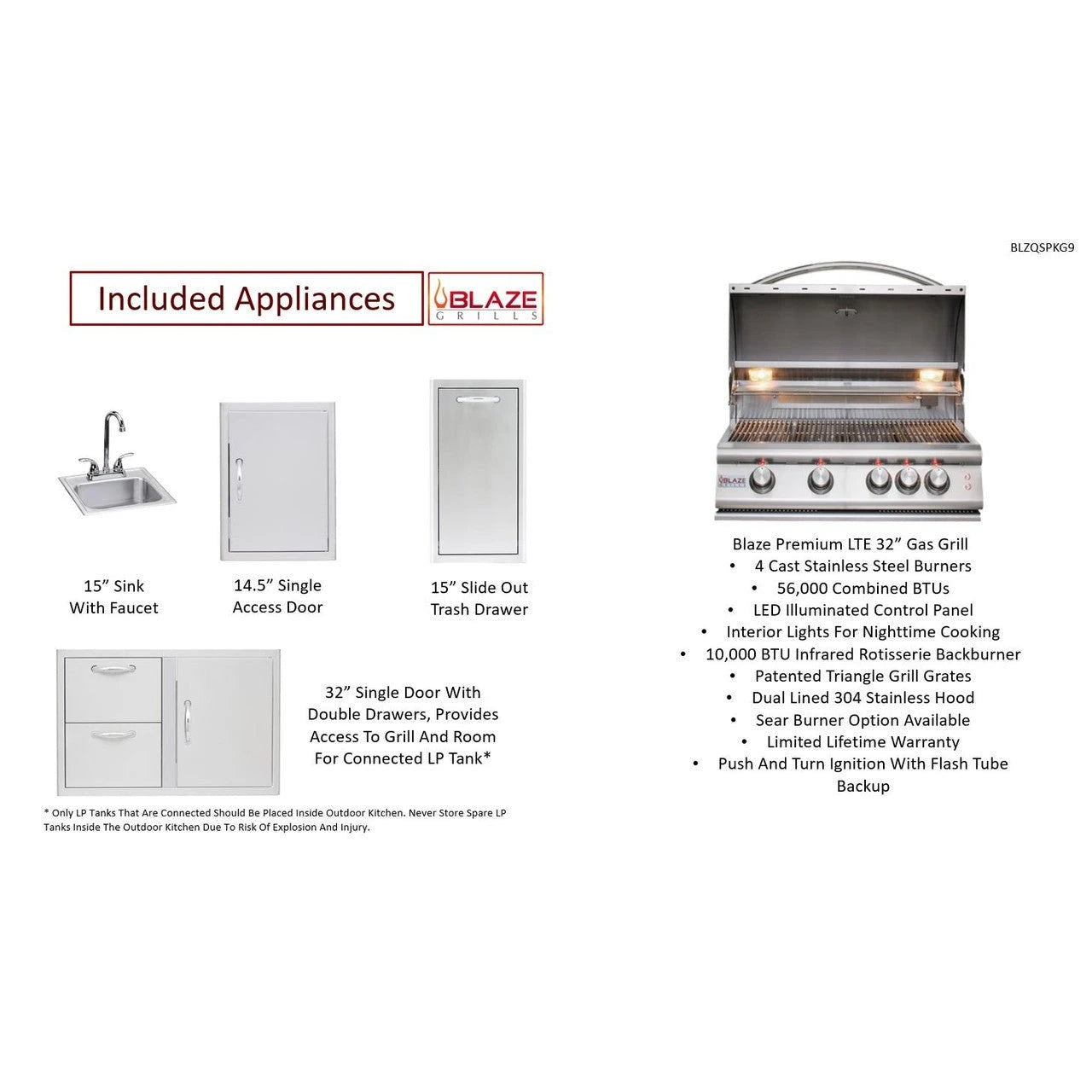 Big Ridge Outdoor KitchensBig Ridge Outdoor Kitchens Blaze Quick Ship 96" Luxury Finished Outdoor Kitchen PKG 9 BLZ-QSHIP9_right- BetterPatio.com