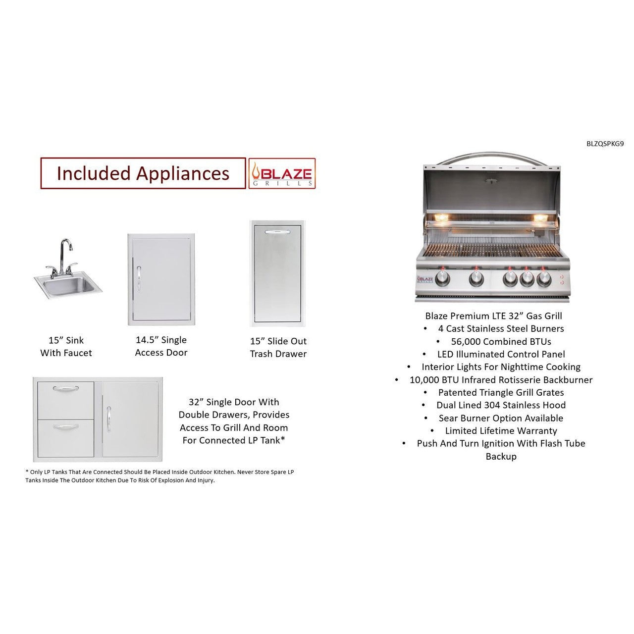 Big Ridge Outdoor KitchensBig Ridge Outdoor Kitchens Blaze Quick Ship 96" Luxury Finished Outdoor Kitchen PKG 9 BLZ-QSHIP9_right- BetterPatio.com