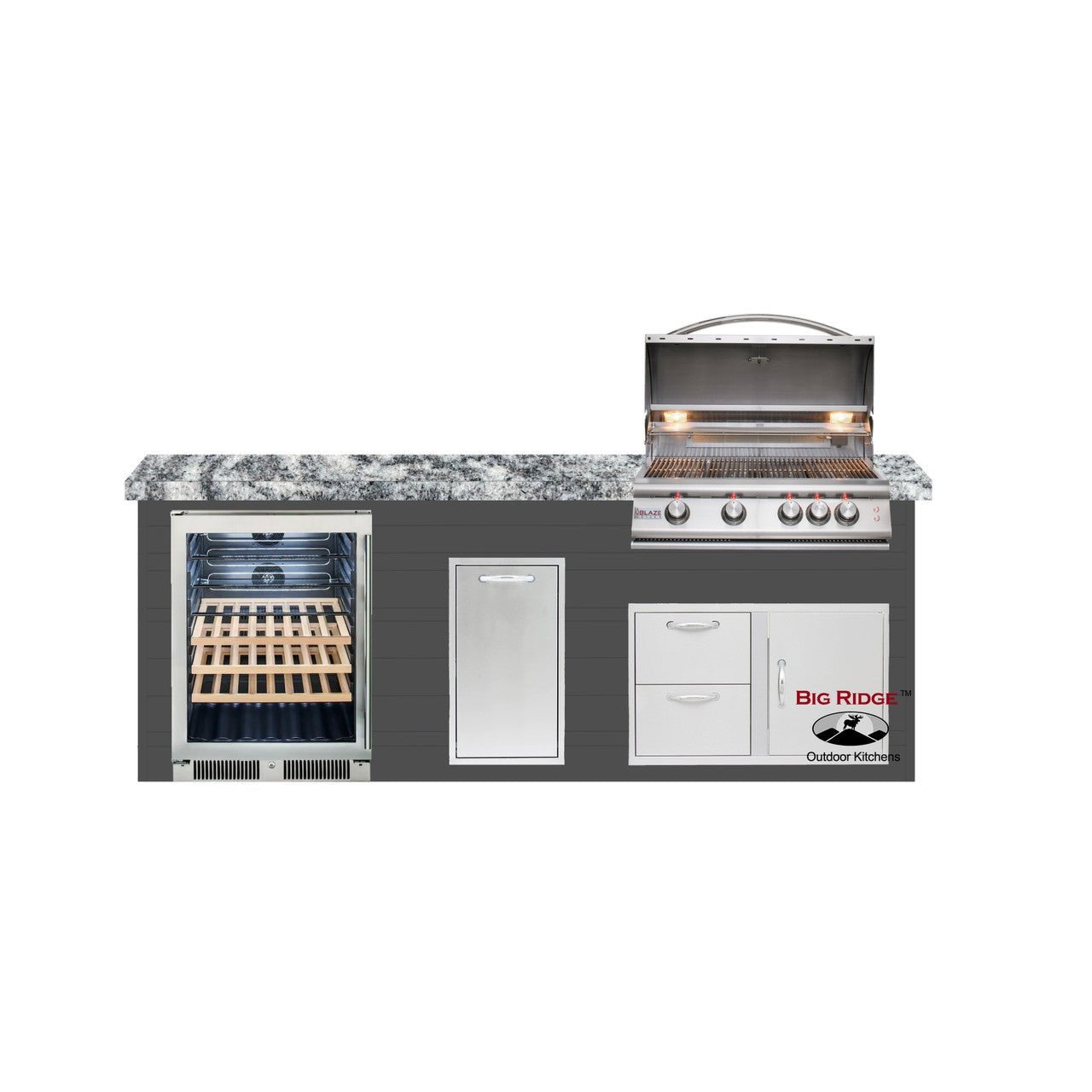 Big Ridge Outdoor KitchensBig Ridge Outdoor Kitchens Blaze Quick Ship 96" Outdoor Kitchen with Grill, Fridge PKG 2 BLZ-QSHIP2_right- BetterPatio.com