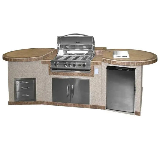 Cal FlameCal Flame 3-Piece 11 Ft. BBQ Island e3022 with P4 Four Burner Grill e3022- BetterPatio.com