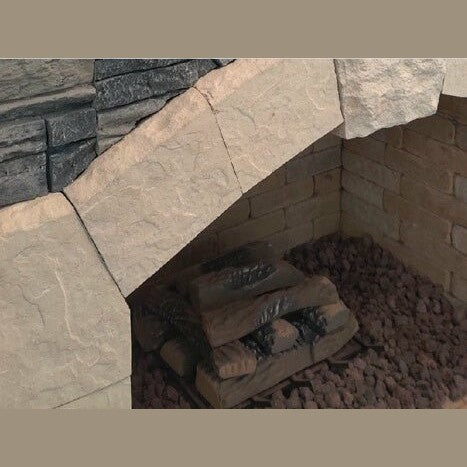 Cal FlameCal Flame Outdoor Gas Fireplace with Gray Stacked Stone and Wrap Around Mantle FRP-908-3-GS FRP-908-3GS- BetterPatio.com
