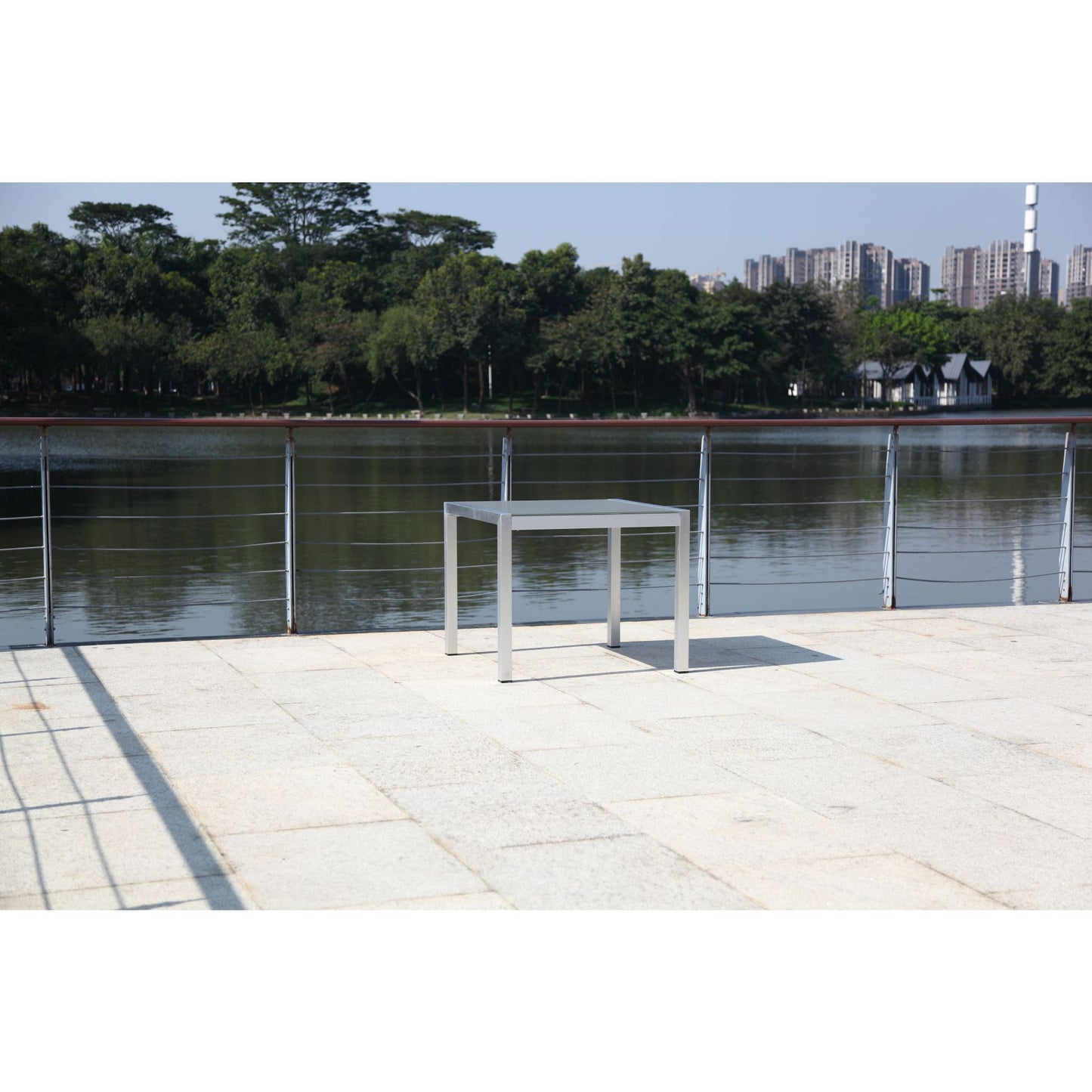 Hospitality Rattan Square Dining Table W/Glass 1430-GRY - BetterPatio.com