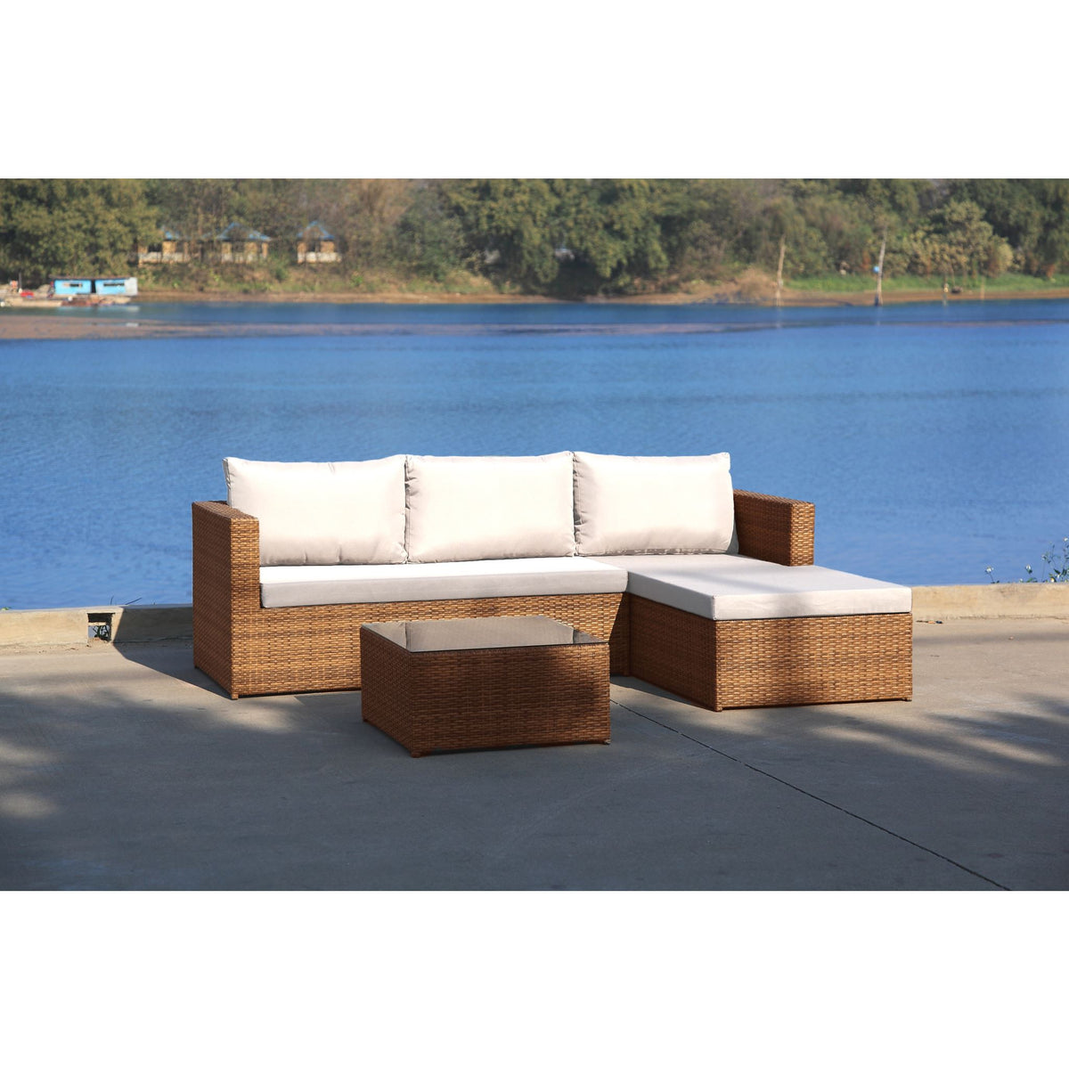 Hospitality Rattan Sapphire 3 Pc Sofa Sectional Set (Brown) 1473-BRW-3PC-SET - BetterPatio.com