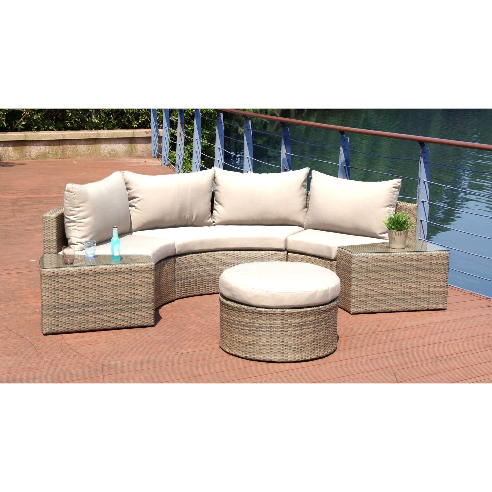 Hospitality Rattan Sapphire 6 Pc Sectional Set W/Cushion 1637-GRY-6PC-SET - BetterPatio.com