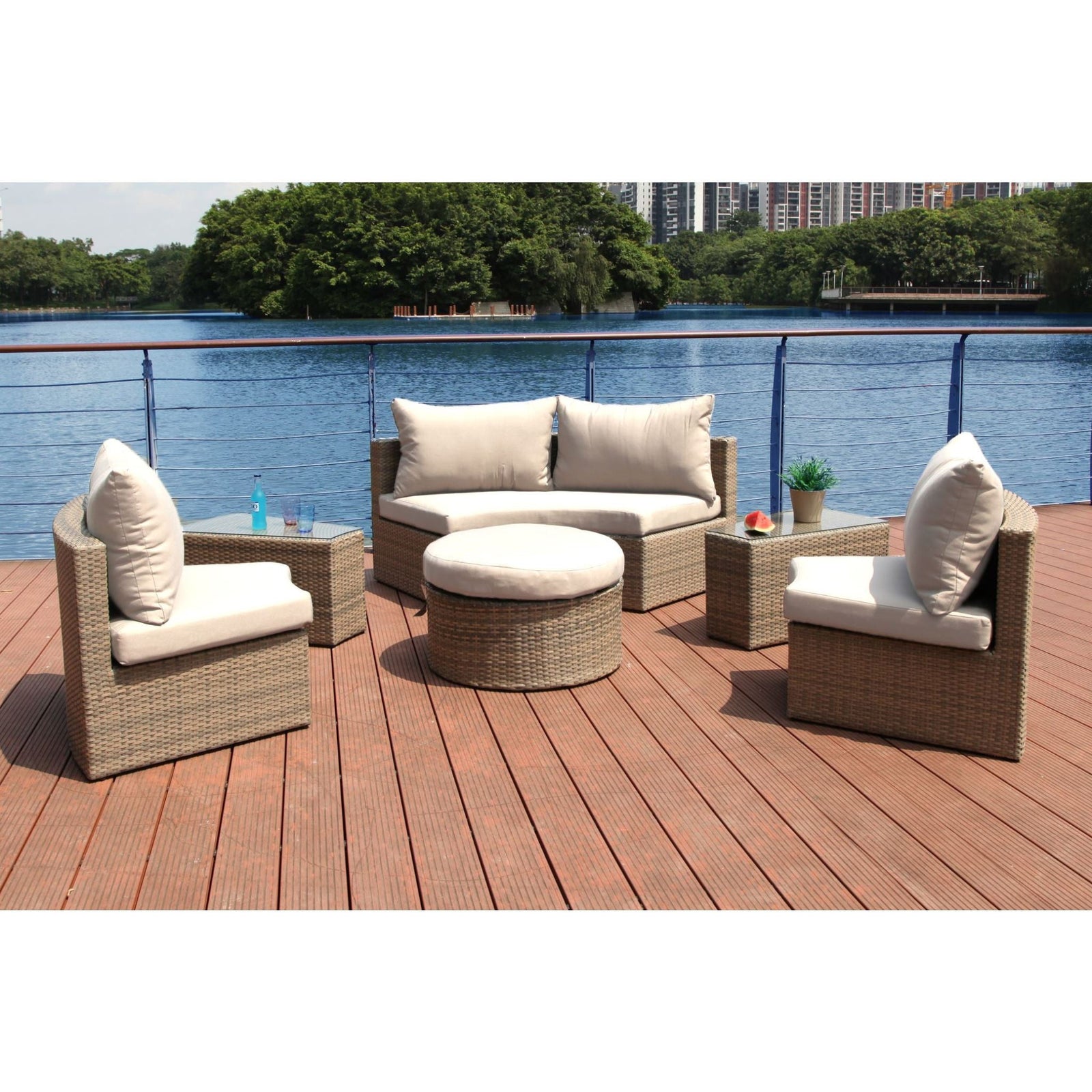 Hospitality Rattan Sapphire 6 Pc Sectional Set W/Cushion 1637-GRY-6PC-SET - BetterPatio.com