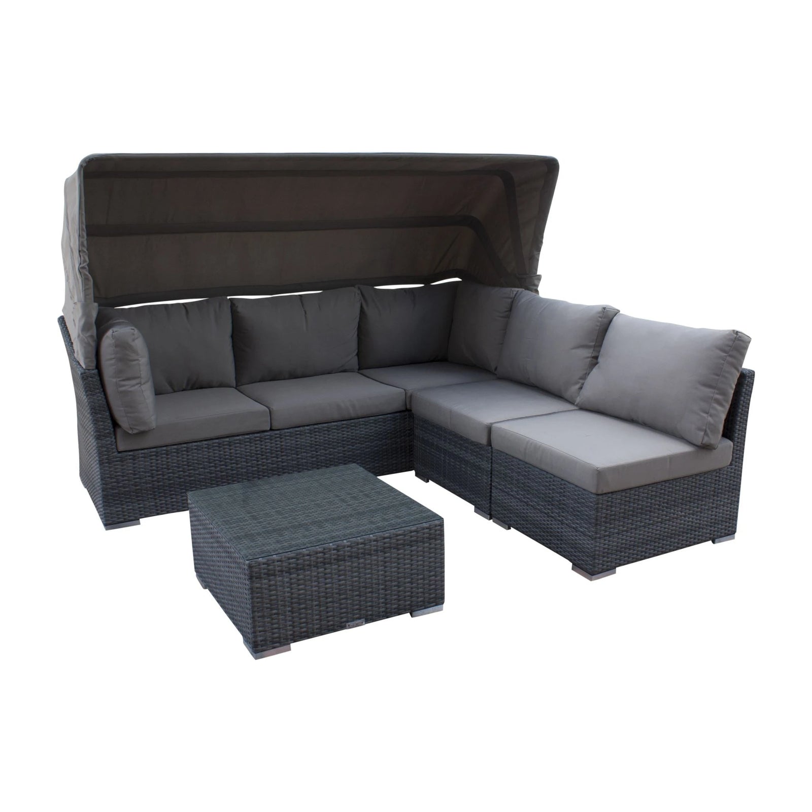 Hospitality Rattan 4 Pc Daybed W/Canopy Set 1661-GRY-4PC-SET - BetterPatio.com